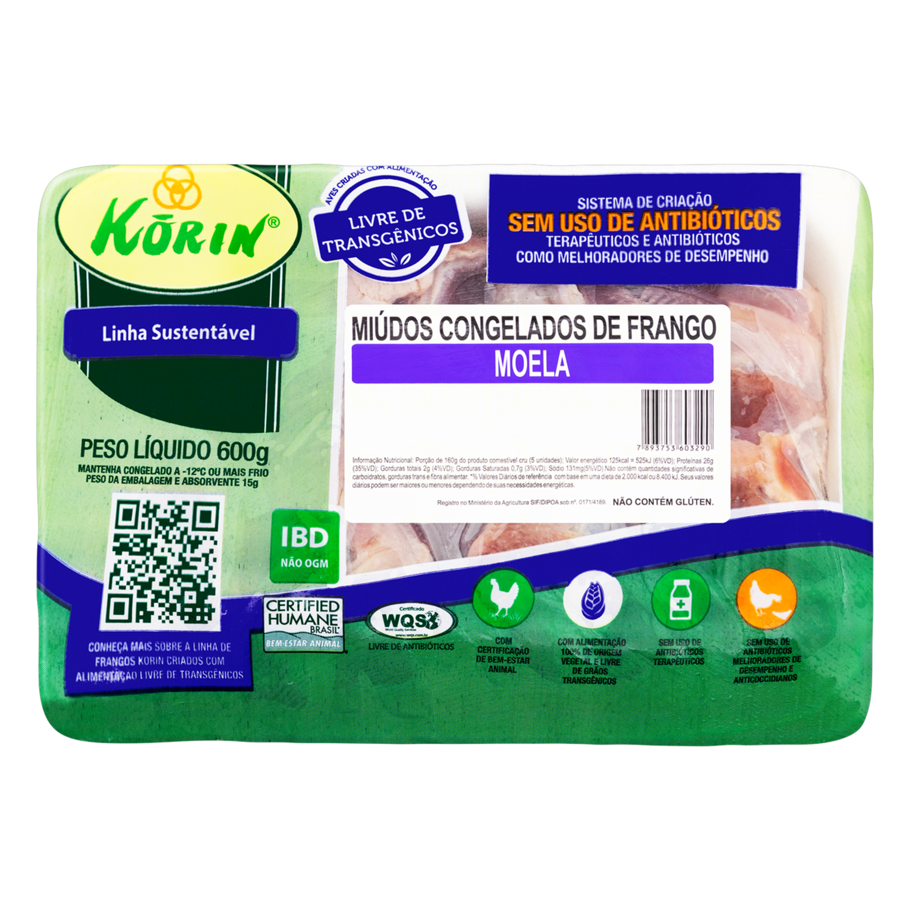 Moela de Frango Congelada Korin 600g&nbsp;