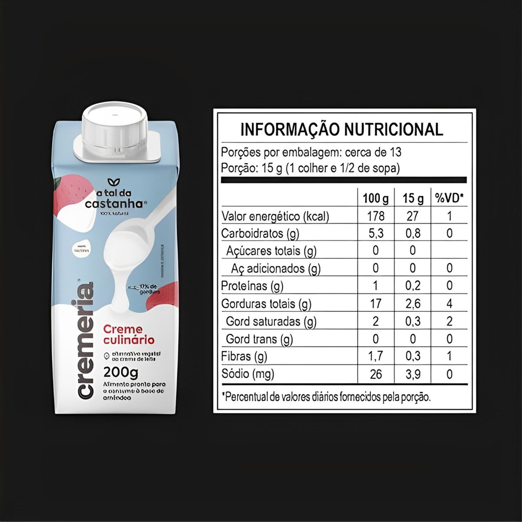 Creme Culin&aacute;rio Vegetal com Am&ecirc;ndoas Cremeria A Tal da Castanha Caixa 200g