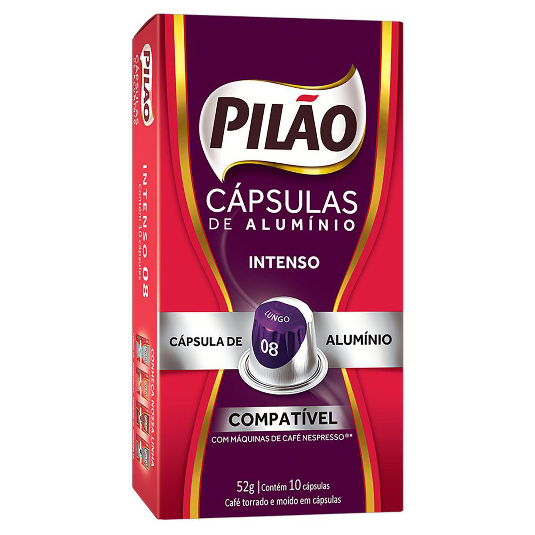 Café em Cápsula Torrado e Moído Lungo 08 Intenso Pilão Caixa 52g C/10 Unidades