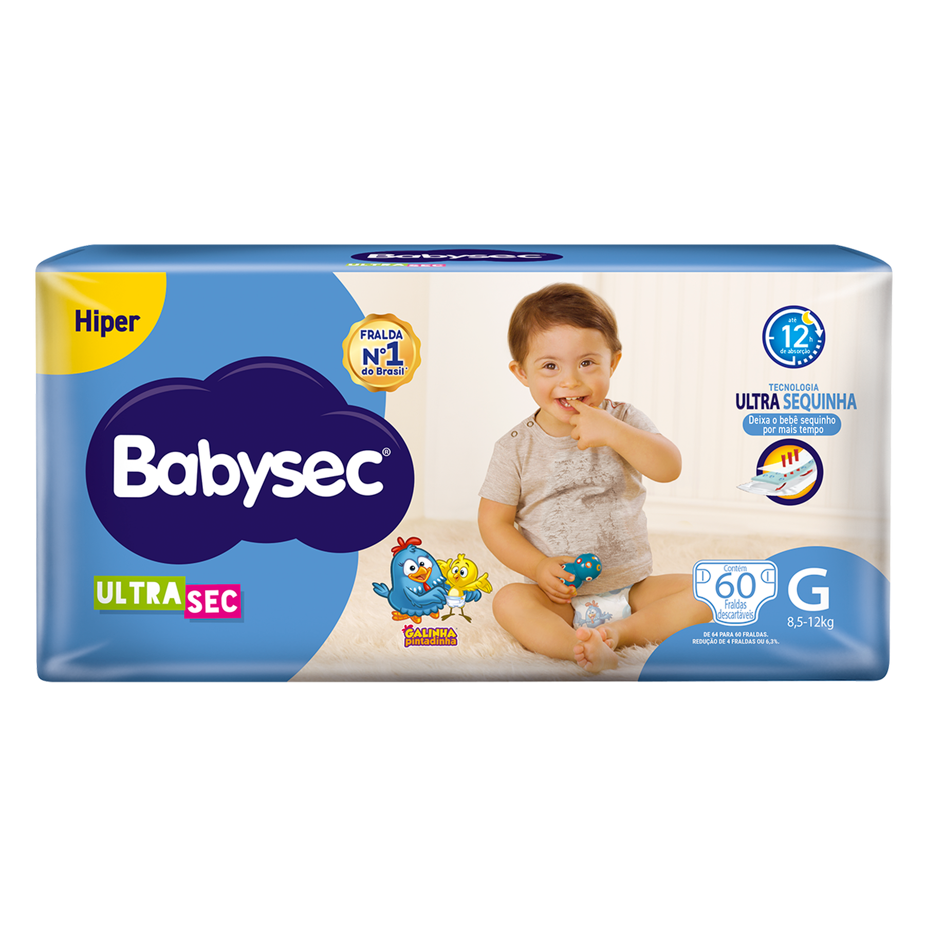 Fralda Descartável Ultra Sec Hiper Babysec G Pacote C/60 Unidades