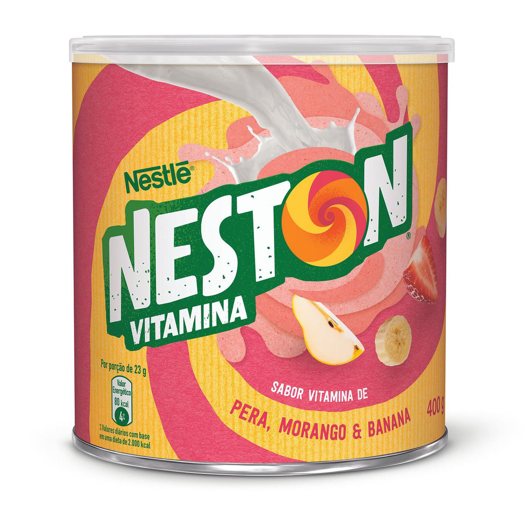 Pó para Preparo de Bebida Vitamina de Pera, Morango e Banana Nestlé Neston Lata 400g
