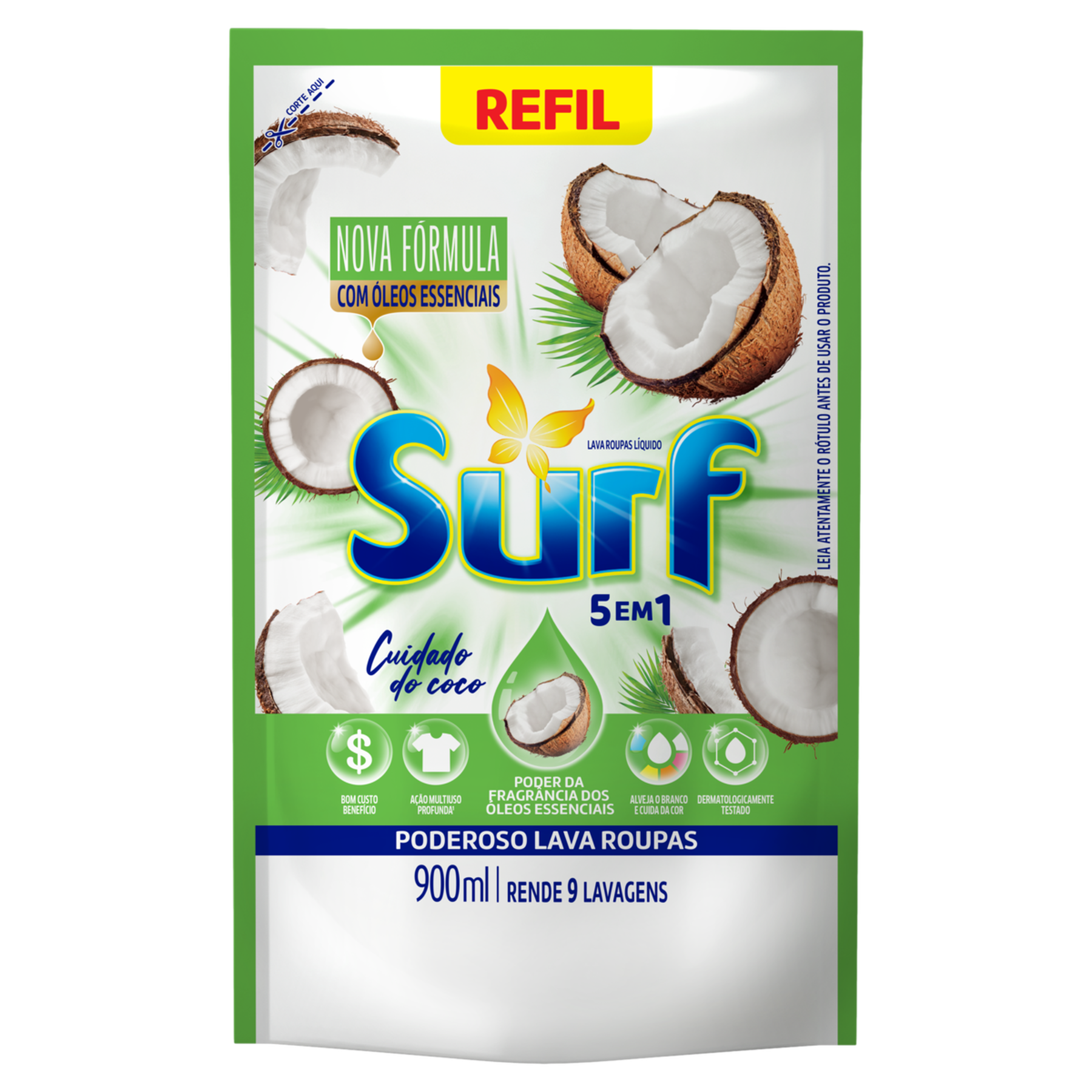 Sabão Líquido Cuidado do Coco Surf Sachê 900ml - Embalagem Refil