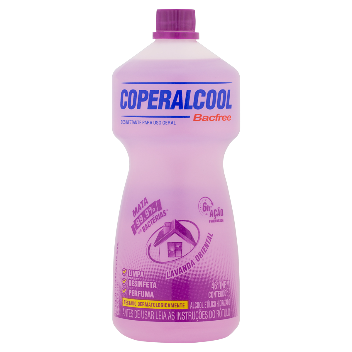 &Aacute;lcool L&iacute;quido 46&ordm; INPM Lavanda Oriental Coperalcool Bacfree Frasco 1l