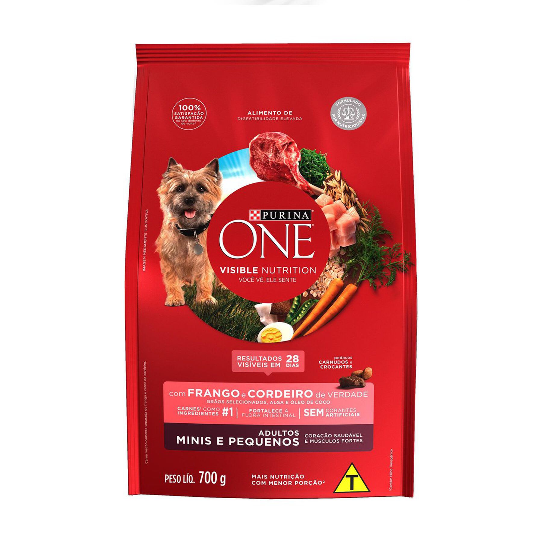 Alimento para Cães Adultos Raças Minis e Pequenas Frango e Cordeiro One Visible Nutrition Purina Pacote 700g