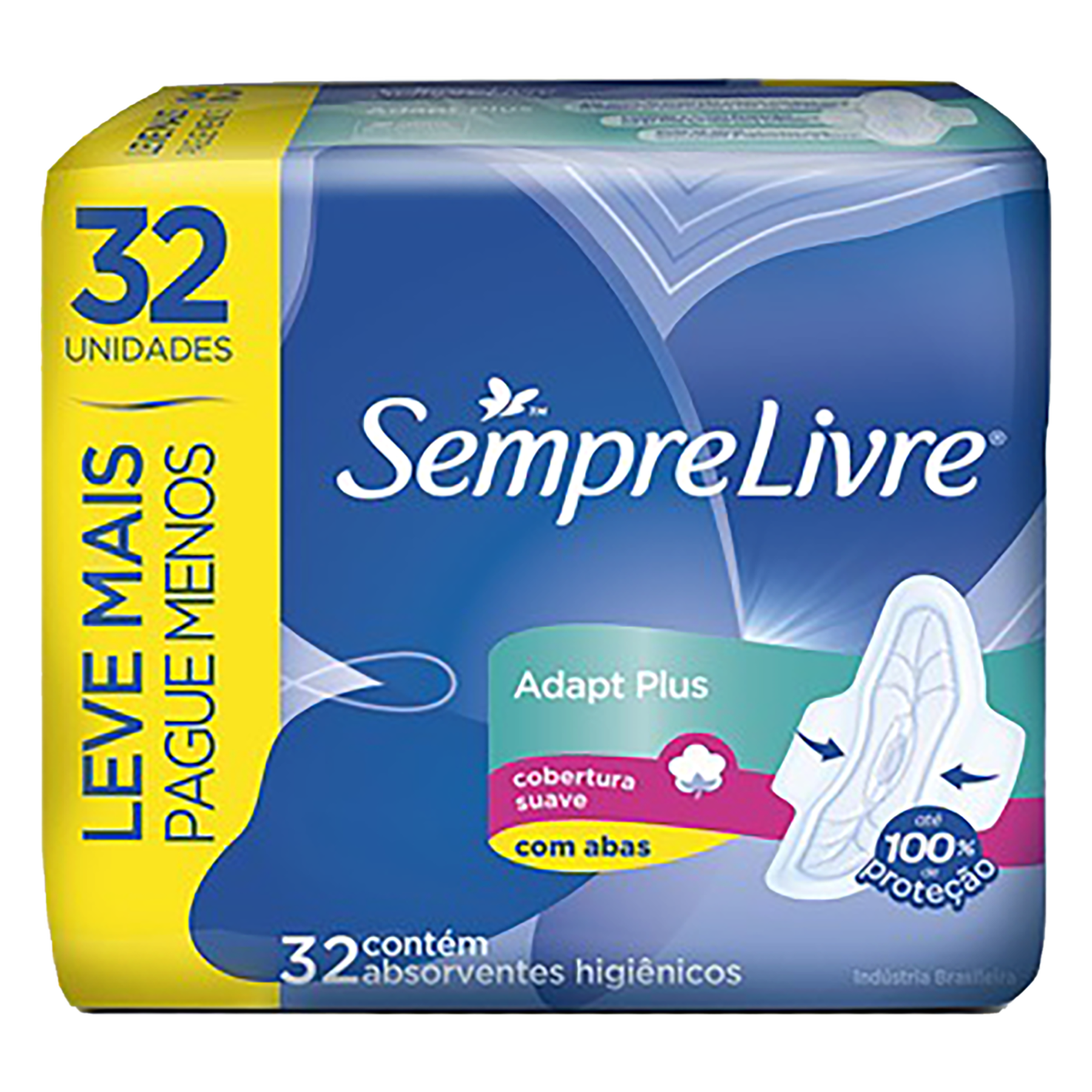 Absorvente com Abas Suave Sempre Livre Adapt Plus Pacote 32 Unidades Leve Mais Pague Menos