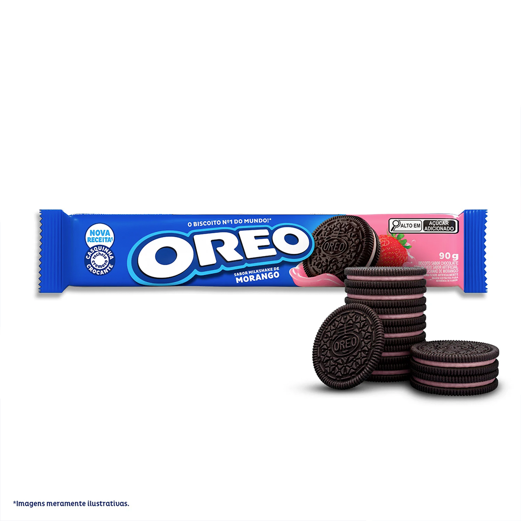 Biscoito Chocolate Recheio Milkshake de Morango Oreo Pacote 90g