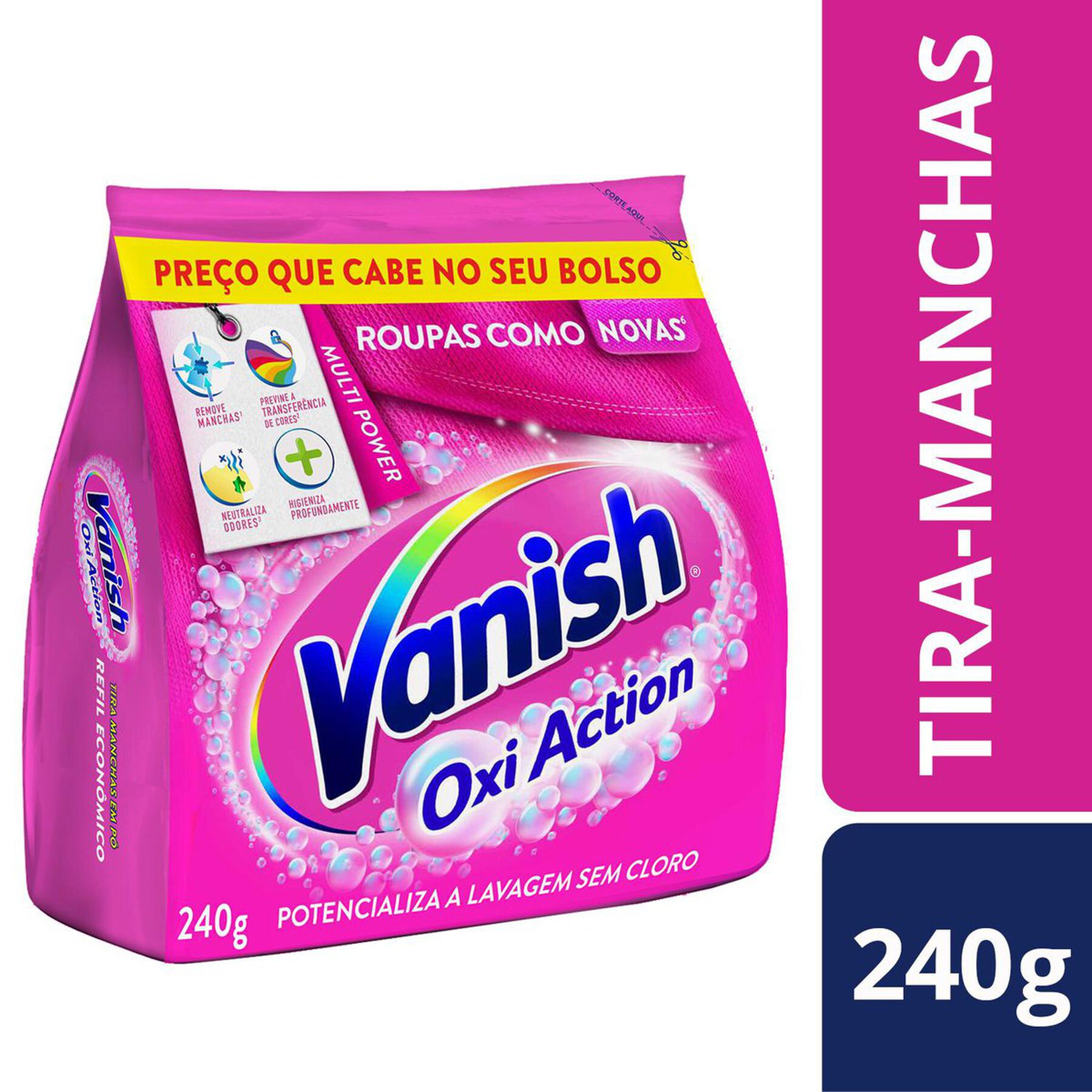 Tira Manchas em Pó Roupas Coloridas Oxi Action Vanish Pacote 240g - Embalagem Refil Econômico