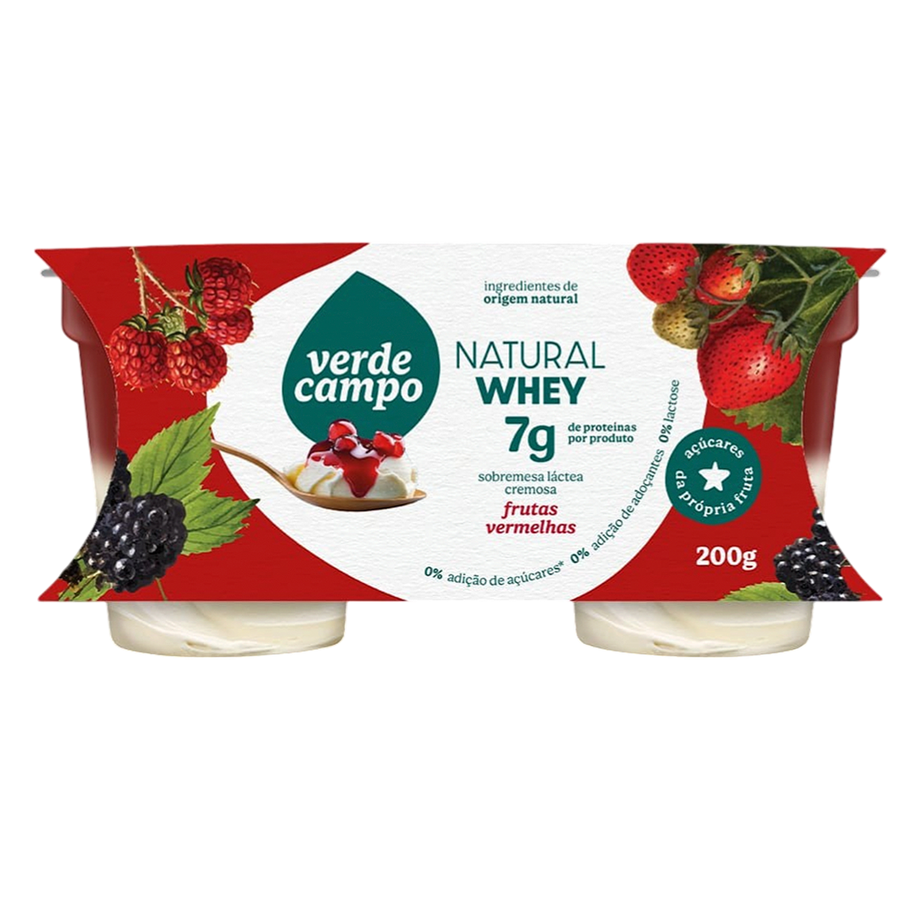 Sobremesa L&aacute;ctea Frutas Vermelhas Natural Whey 7g Verde Campo Pote 200g