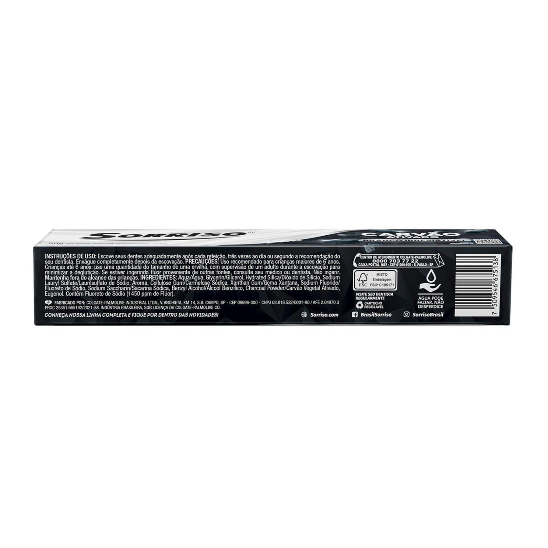 Gel Dental Anticárie Branqueador Carvão Ativado Sorriso Caixa 90g