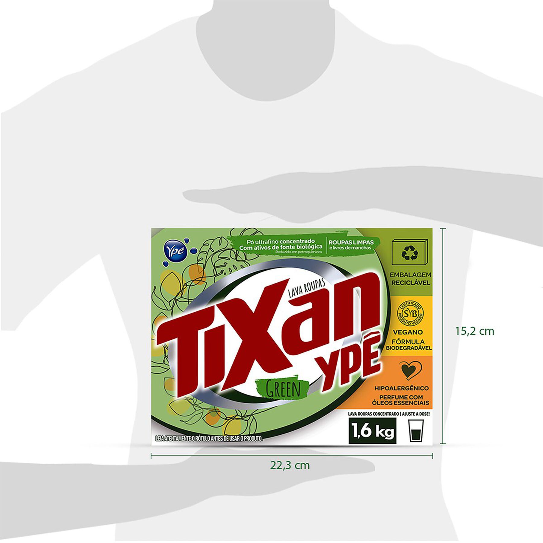 Sab&atilde;o em P&oacute; Lava Roupas Concentrado Green Tixan Yp&ecirc; Caixa 1,6kg