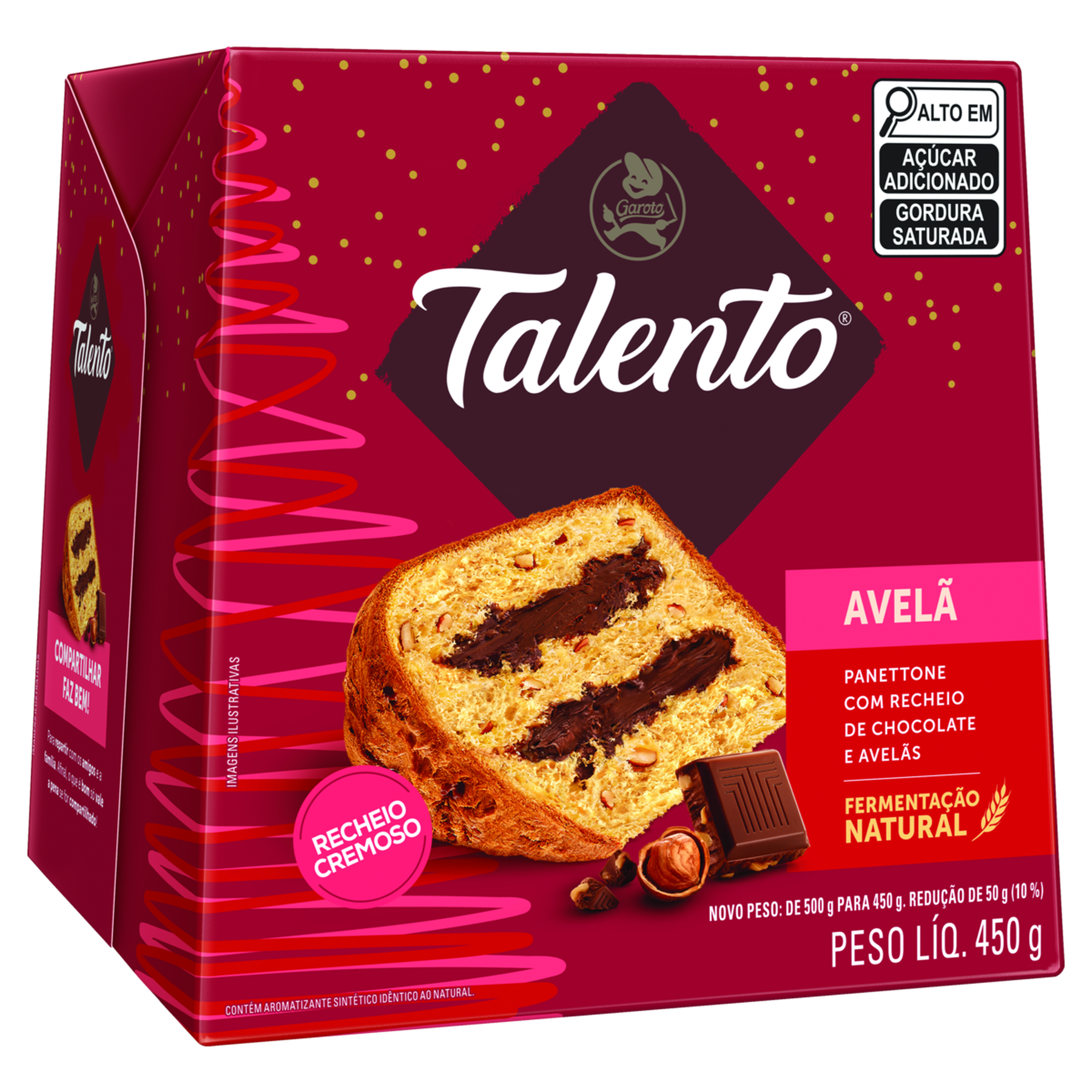 Panettone Recheio Chocolate e Avelãs Talento Garoto Caixa 450g