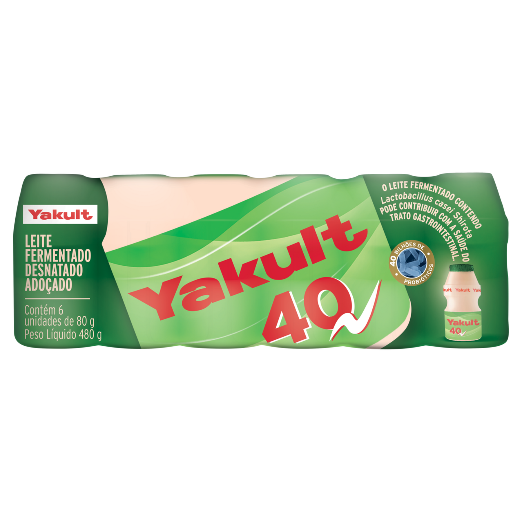 Leite Fermentado Desnatado Yakult 40 Frasco 480g C/6 Unidades