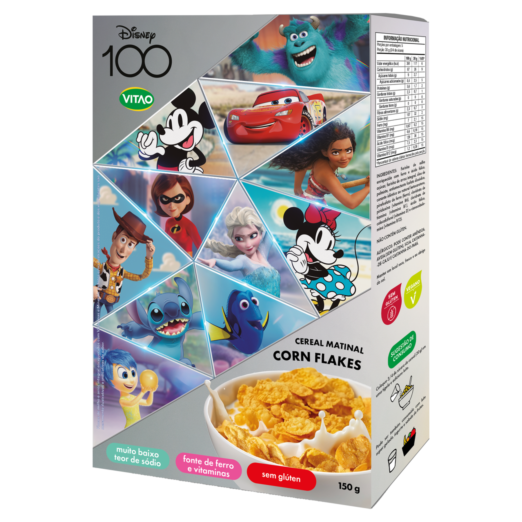 Cereal Matinal Corn Flakes Vitao Caixa 150g - Embalagem Edi&ccedil;&atilde;o Especial Disney 100