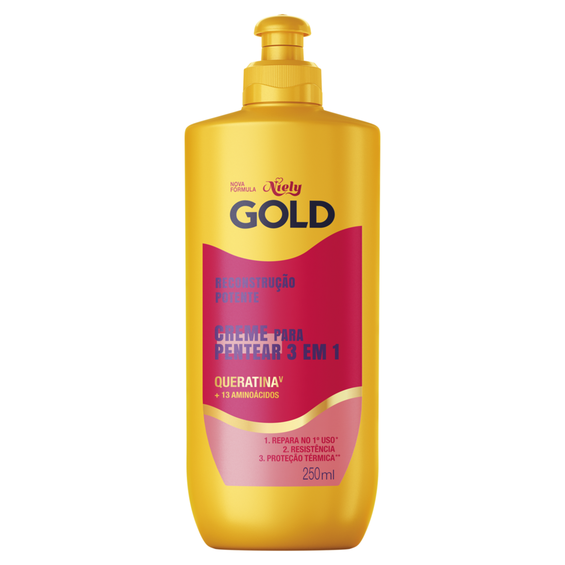 Creme para Pentear 3 em 1 Reconstru&ccedil;&atilde;o Potente Niely Gold Frasco 250ml