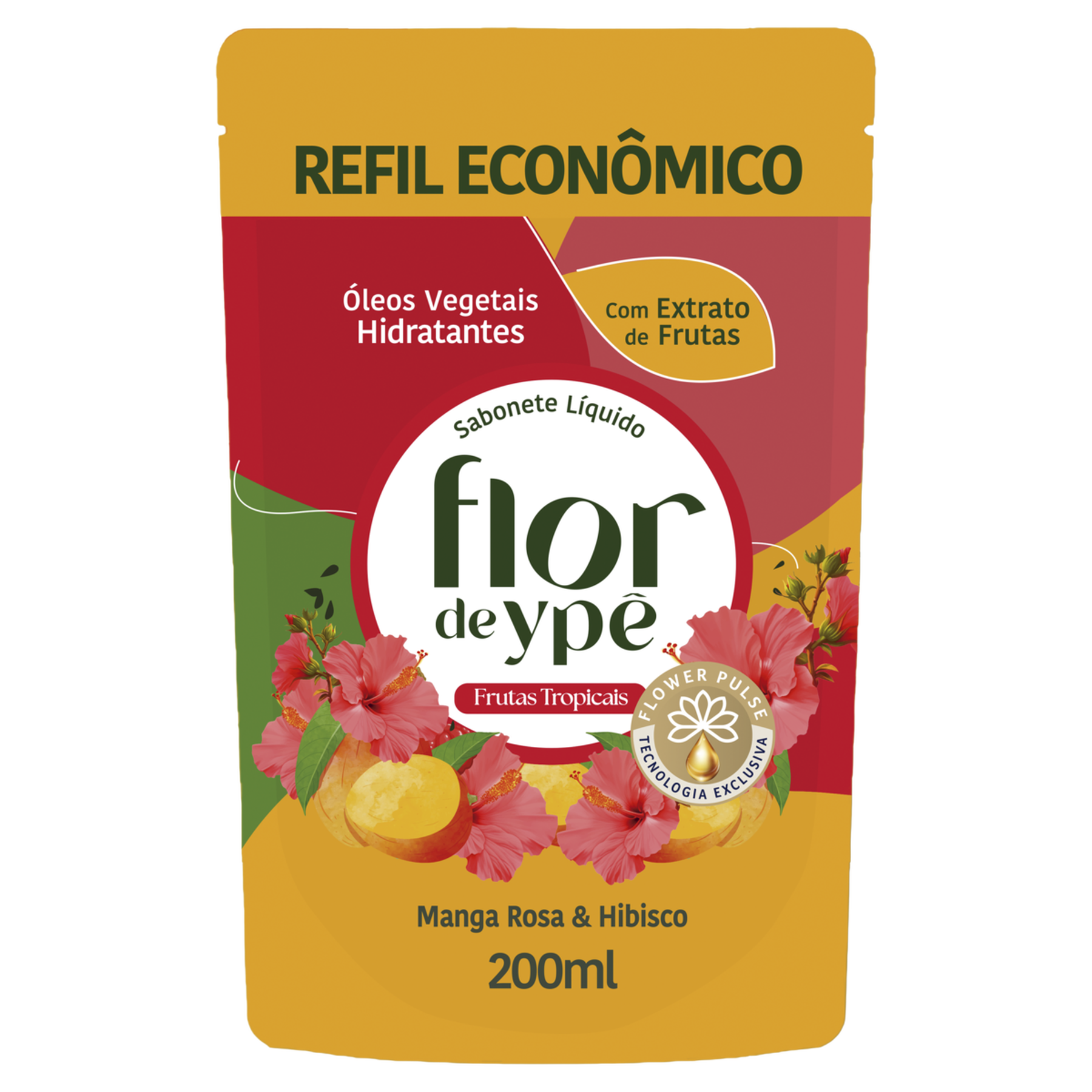 Sabonete L&iacute;quido Manga Rosa e Hibisco Flor de Yp&ecirc; Sach&ecirc; 200ml