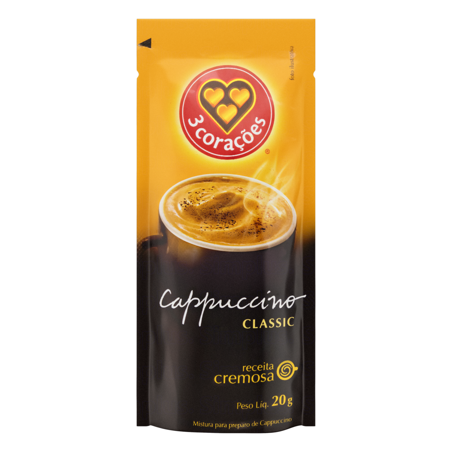 Cappuccino Solúvel Classic 3 Corações Sachê 20g