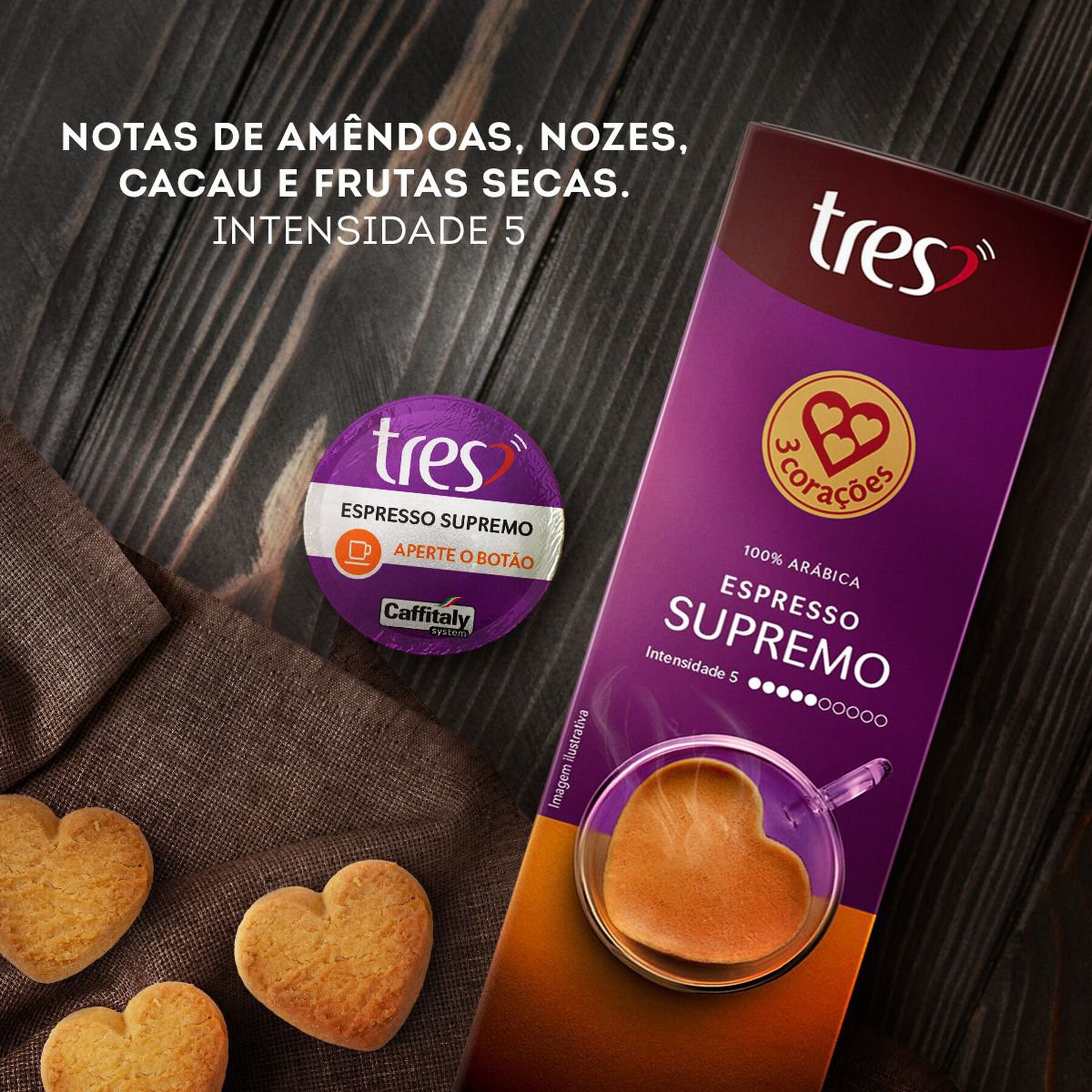 Café em Cápsula Torrado e Moído Espresso Supremo Tres Caixa 80g 10 Unidades