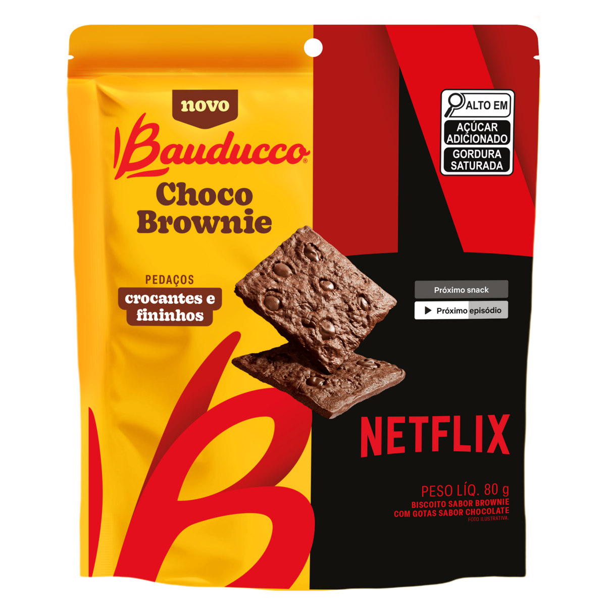 Biscoito Choco Brownie com Gotas de Chocolate Netflix Bauducco Pouch 80g