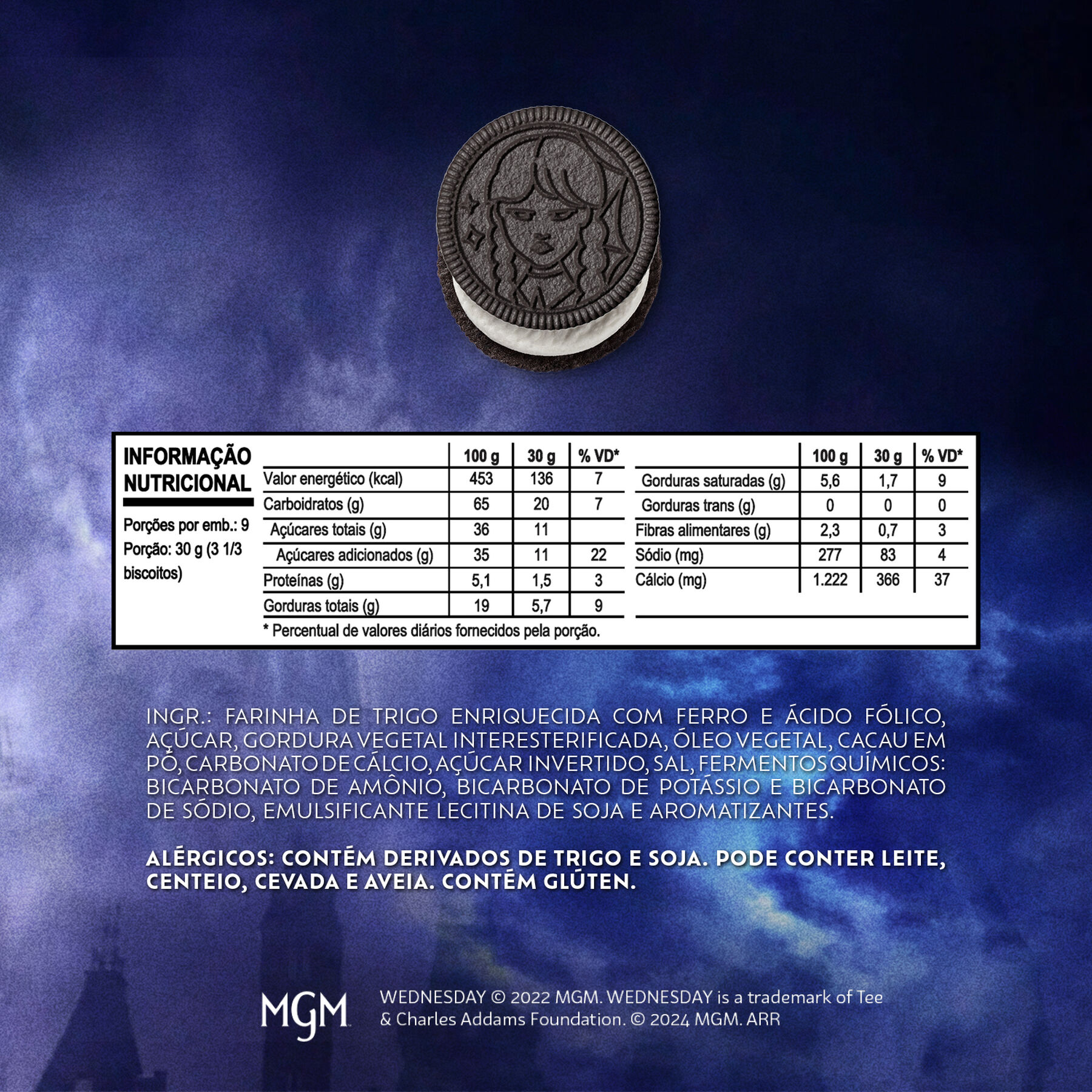 Pack Biscoito Chocolate Recheio Baunilha Oreo Pacote 270g 3 Unidades