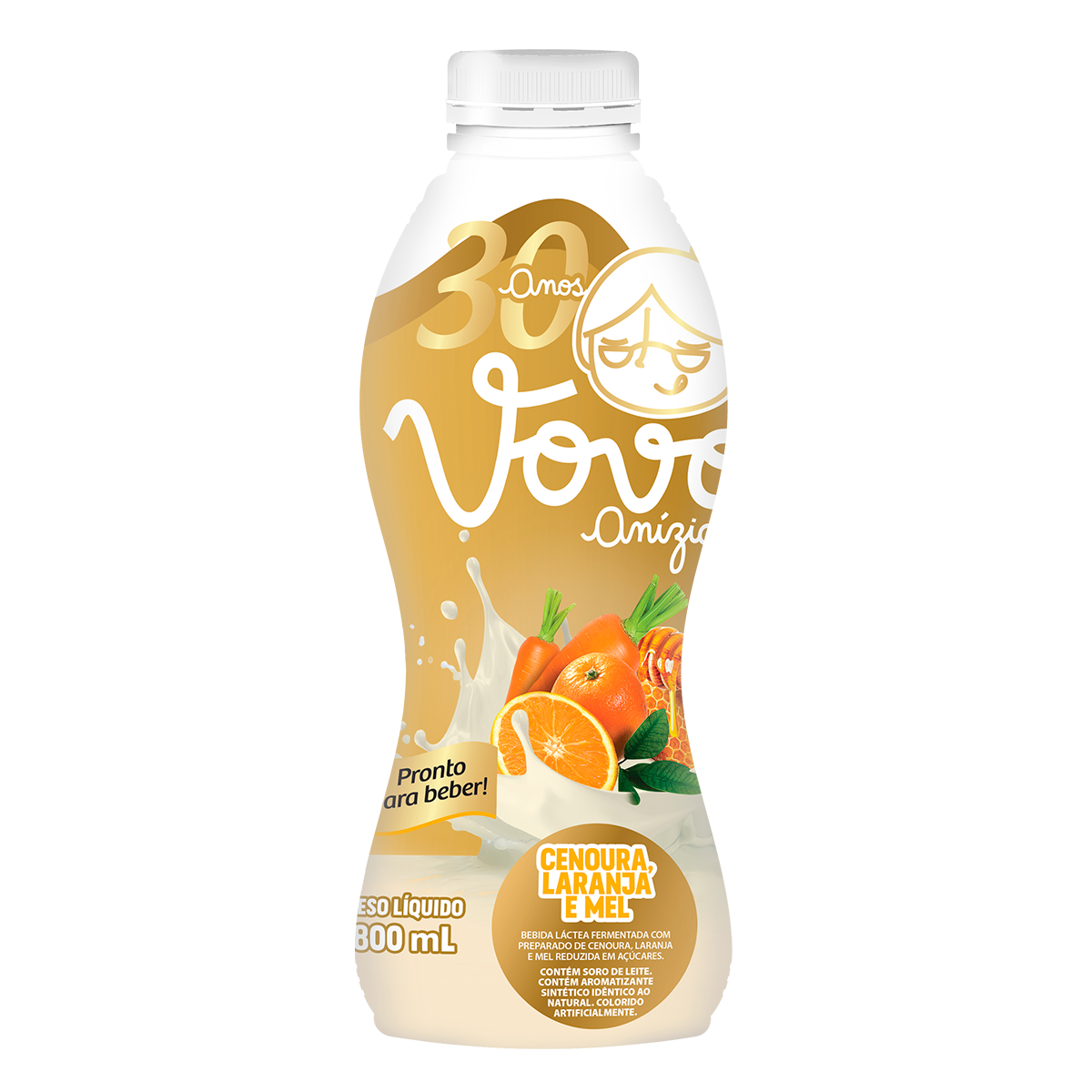 Bebida L&aacute;ctea Fermentada Cenoura, Laranja e Mel Vov&oacute; An&iacute;zia Garrafa 800ml