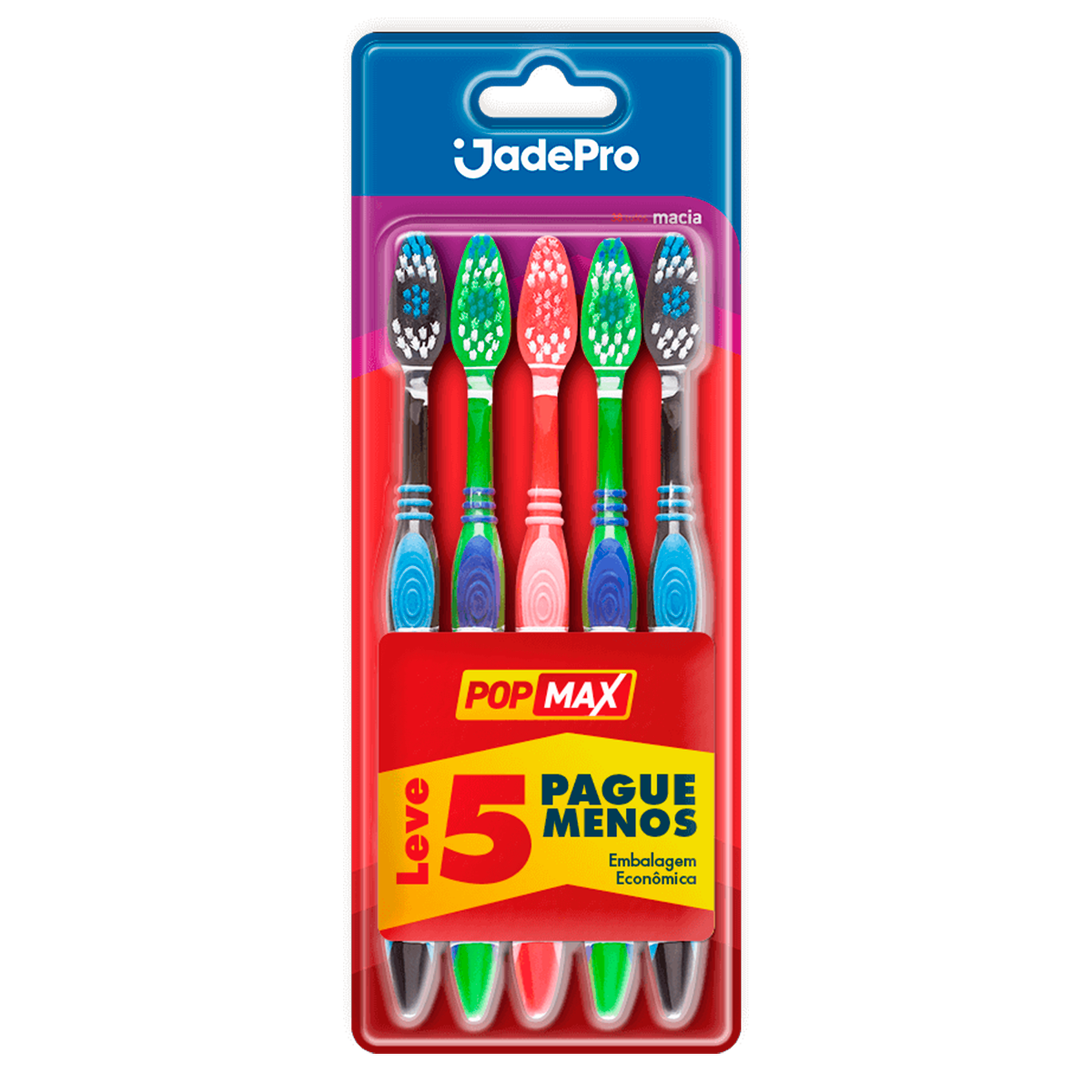 Escova Dental Macia Pop Max JadePro C/5 Unidades - Embalagem Leve Mais Pague Menos