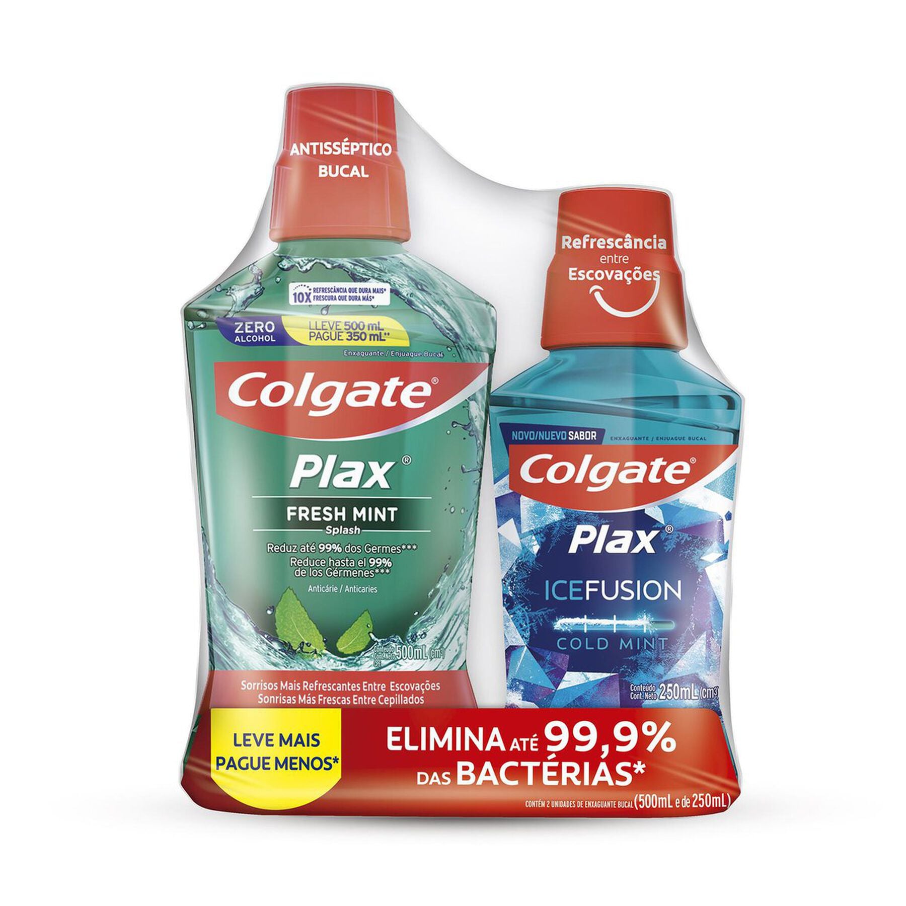 Enxaguante Bucal Zero &Aacute;lcool Fresh Mint Colgate Plax - Embalagem Leve 500ml Pague 350ml + Ice Fusion Cold Mint 250ml