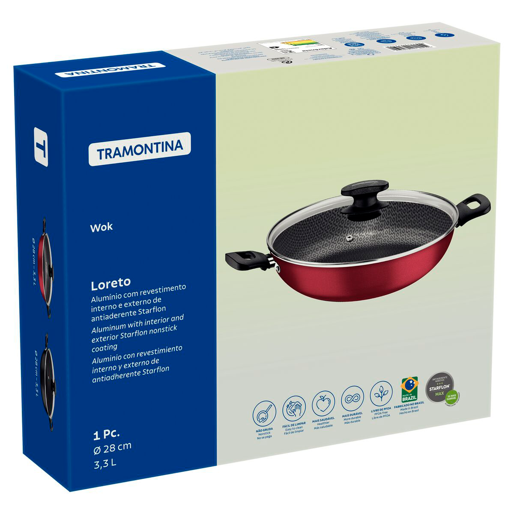 Panela Wok Loreto Vermelha Tramontina 28cm 3,3l