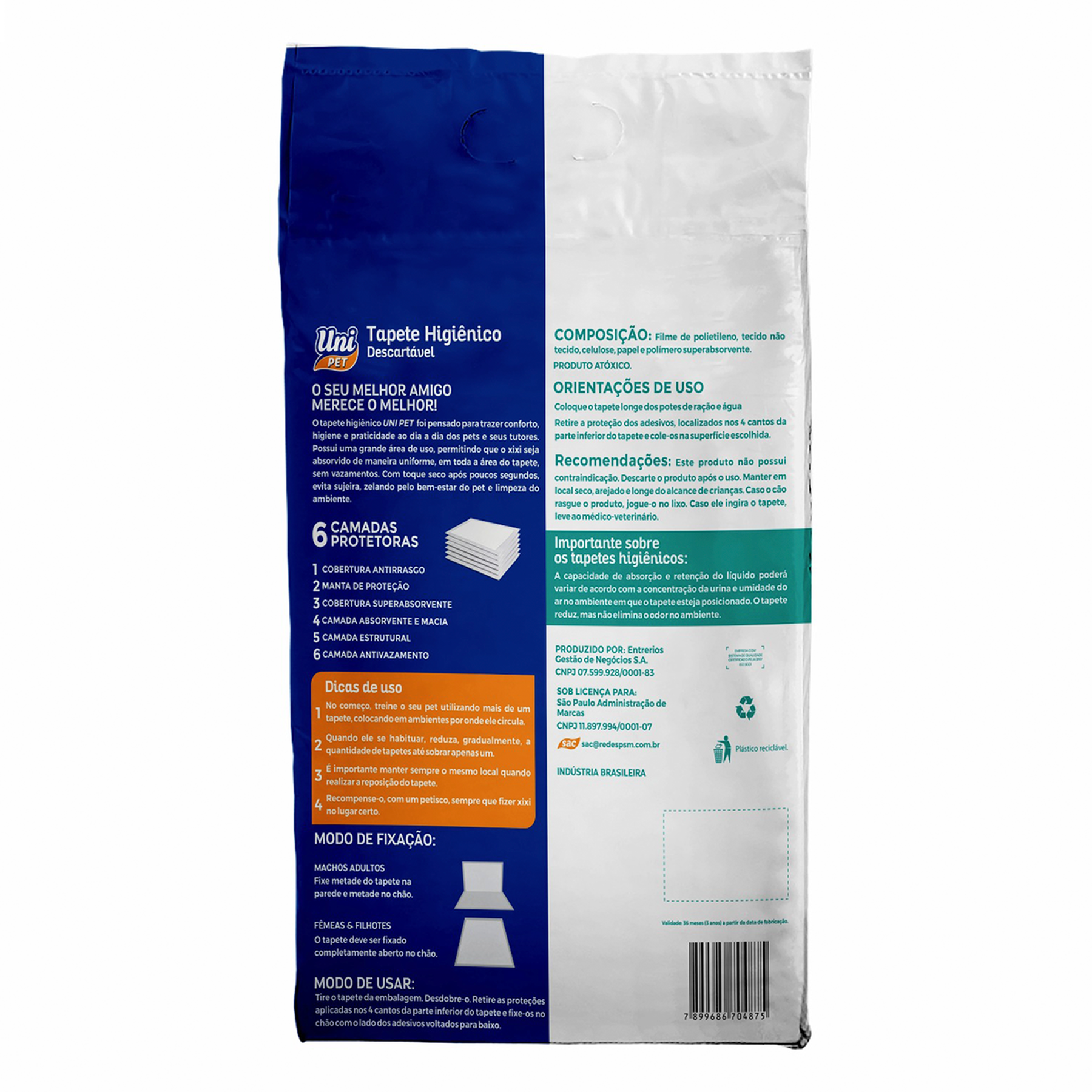 Tapete Higiênico Descartável Uni Pet 75cmx60cm C/7 Unidades