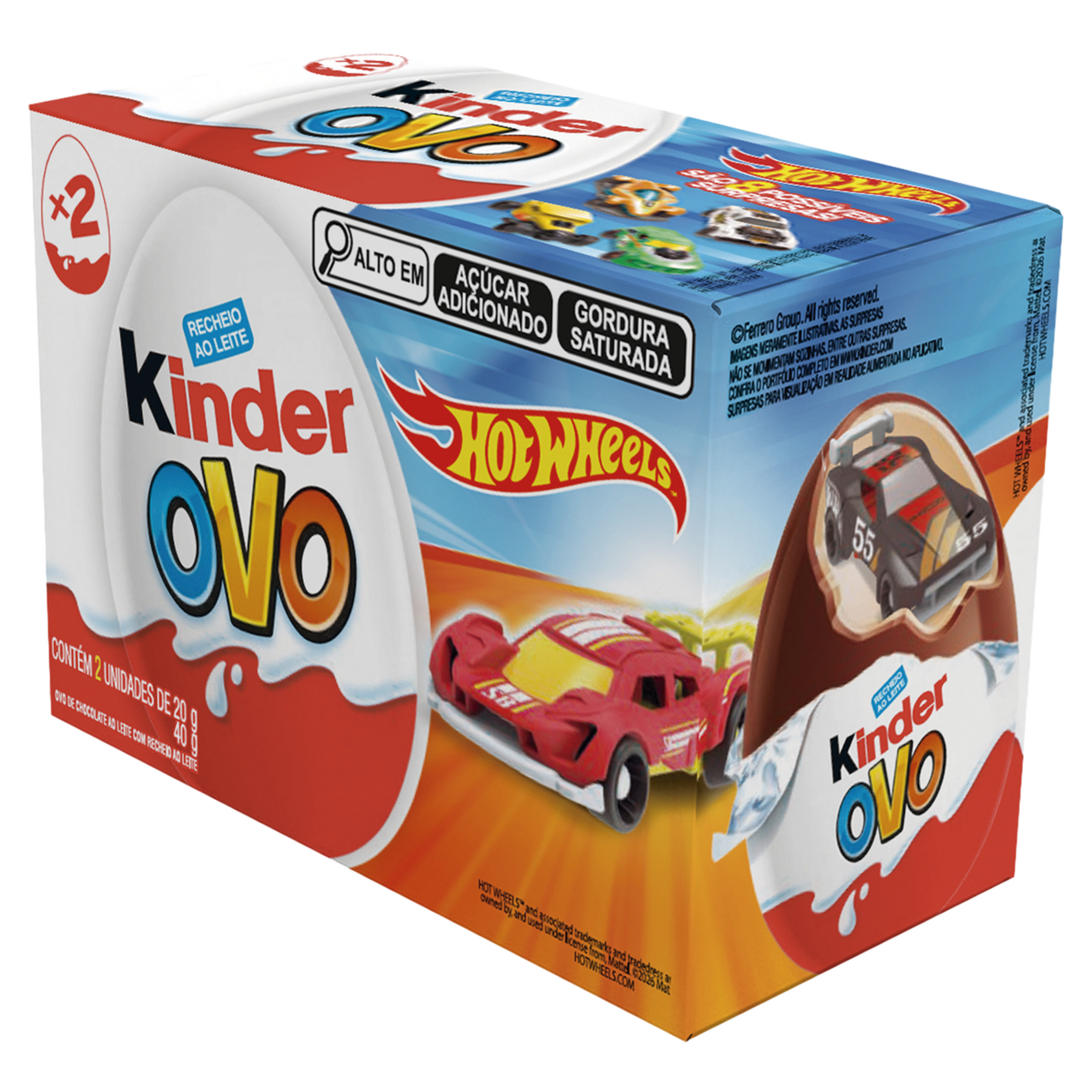 Chocolate Recheio ao Leite Hot Wheels Kinder Ovo Caixa 40g C/2 Unidades