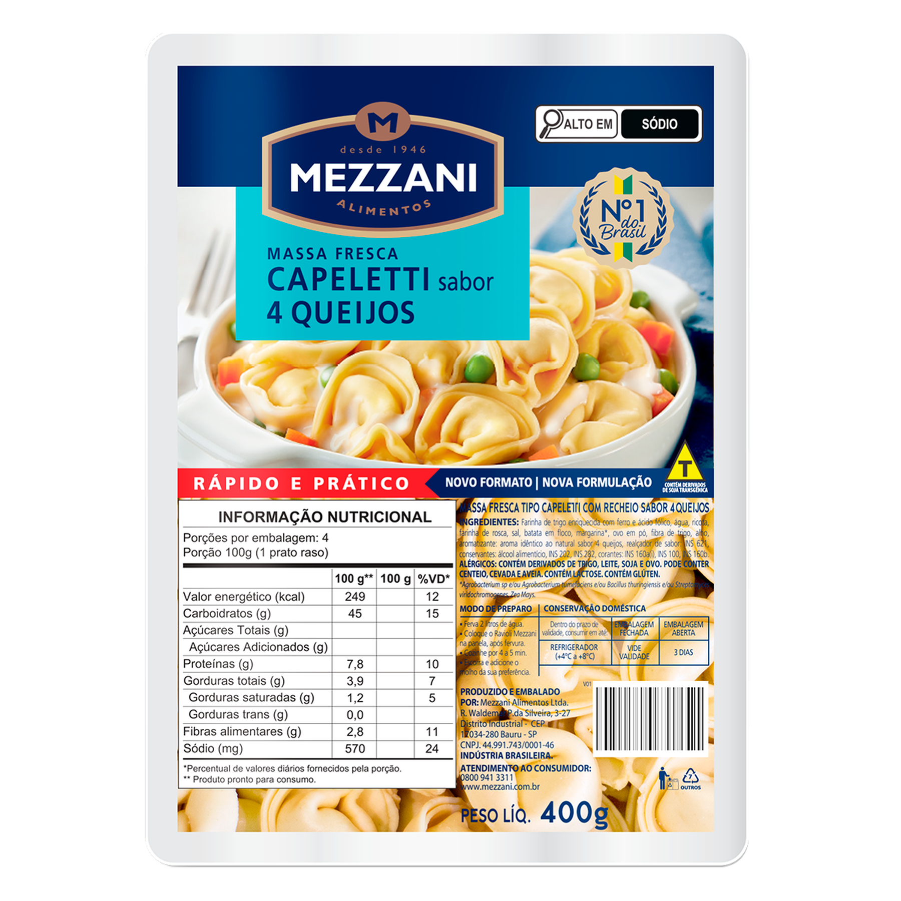 Capeletti 4 Queijos Mezzani Bandeja 400g&nbsp;