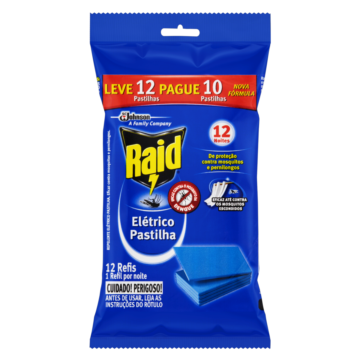 Repelente El&eacute;trico Pastilha 12 Noites Raid Pacote Leve 12 Pague 10 Unidades Refil&nbsp;