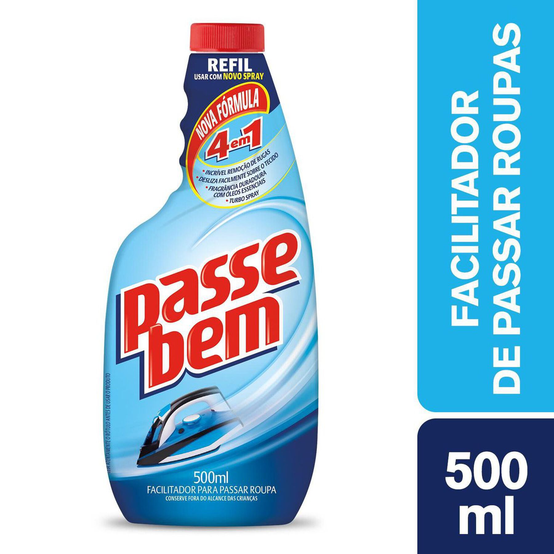 Facilitador de Passar Roupas Líquido Passe Bem Frasco 500ml Refil