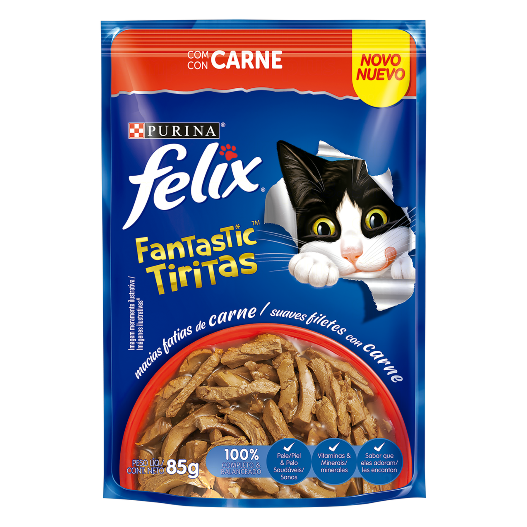 Alimento para Gatos Adultos Carne Purina Felix Fantastic Tiritas Sachê 85g