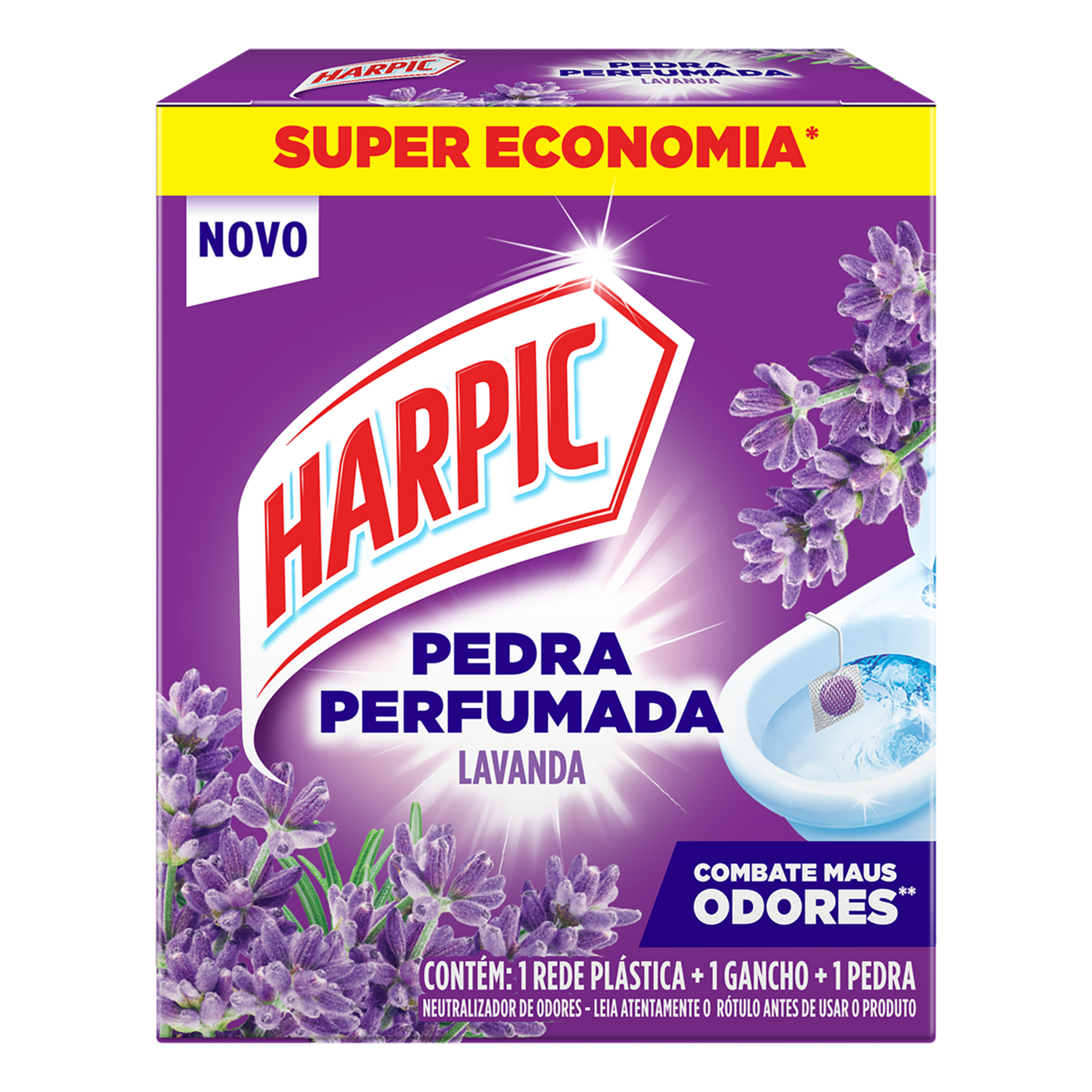 Neutralizador de Odores Pedra Perfumada Lavanda Harpic Caixa - Embalagem Super Economia