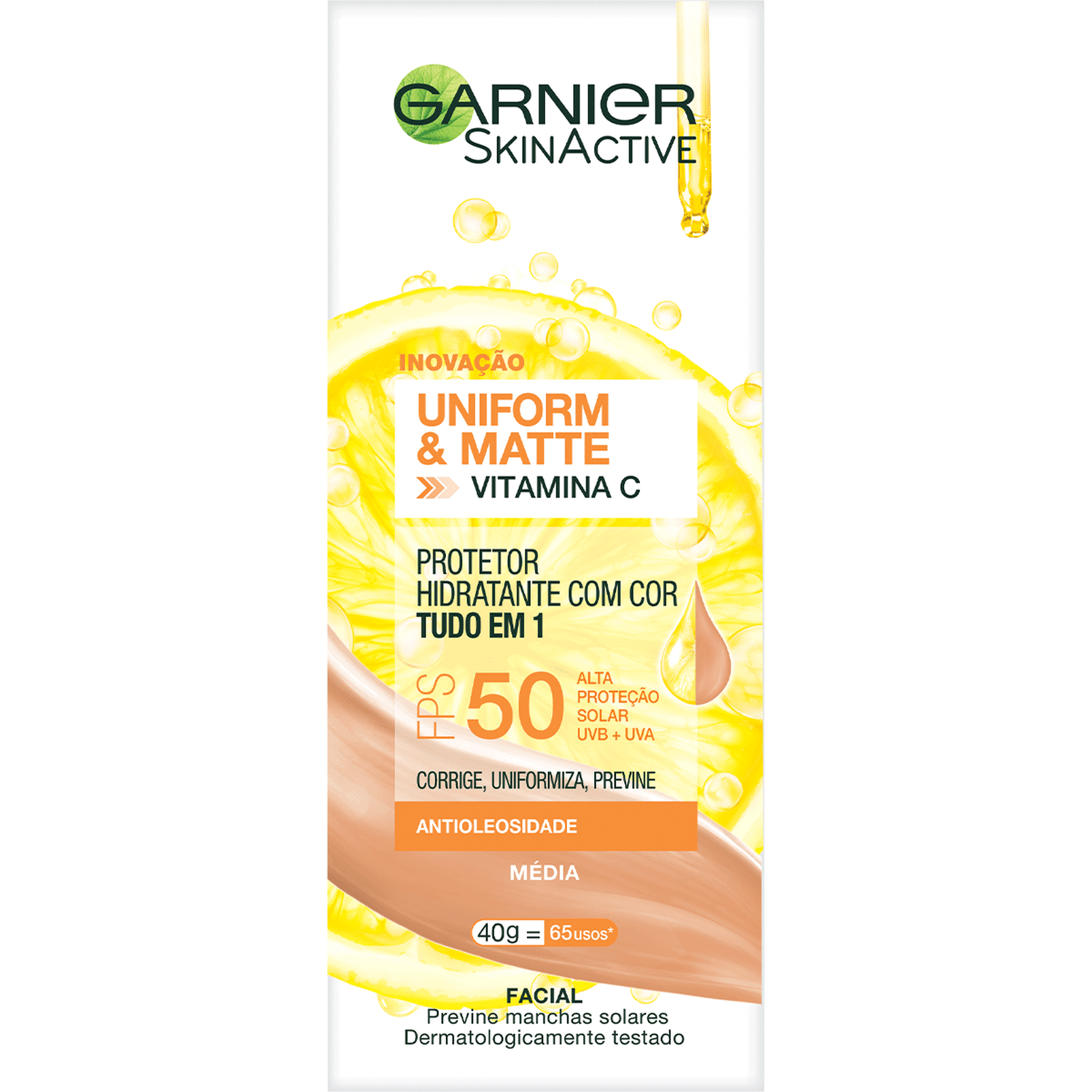 Protetor Hidratante Uniform e Matte Média FPS50 Garnier Skin Active 40g