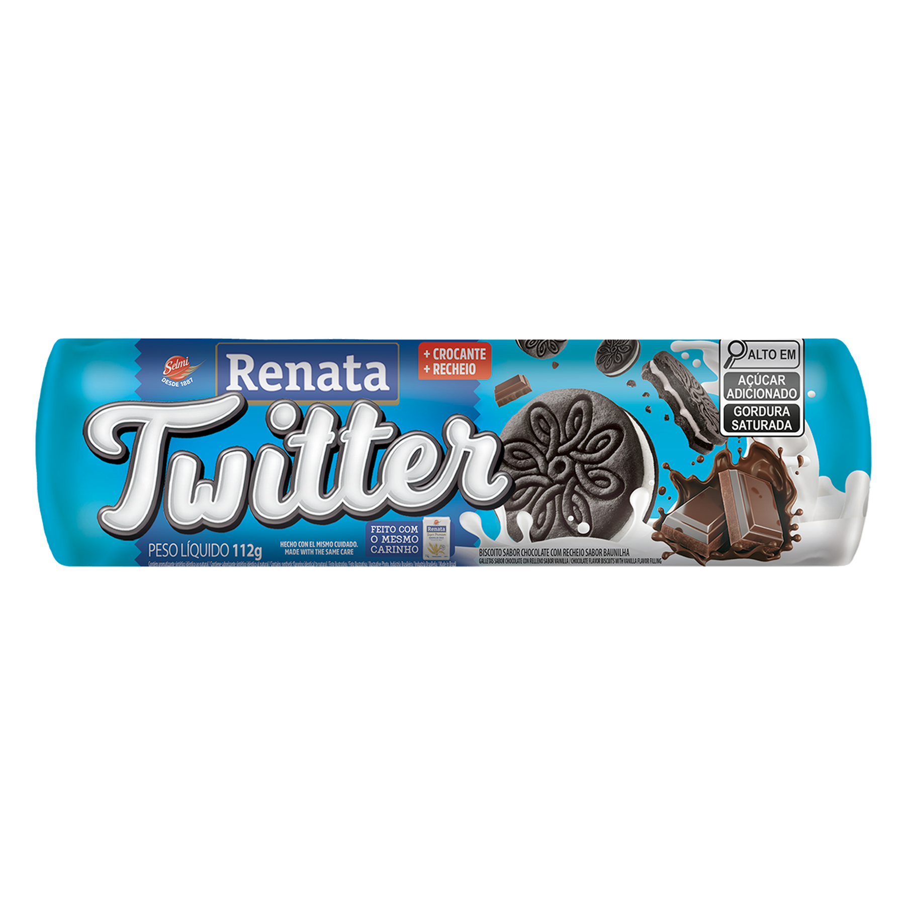 Biscoito Chocolate Recheio Baunilha Renata Twitter Pacote 112g&nbsp;