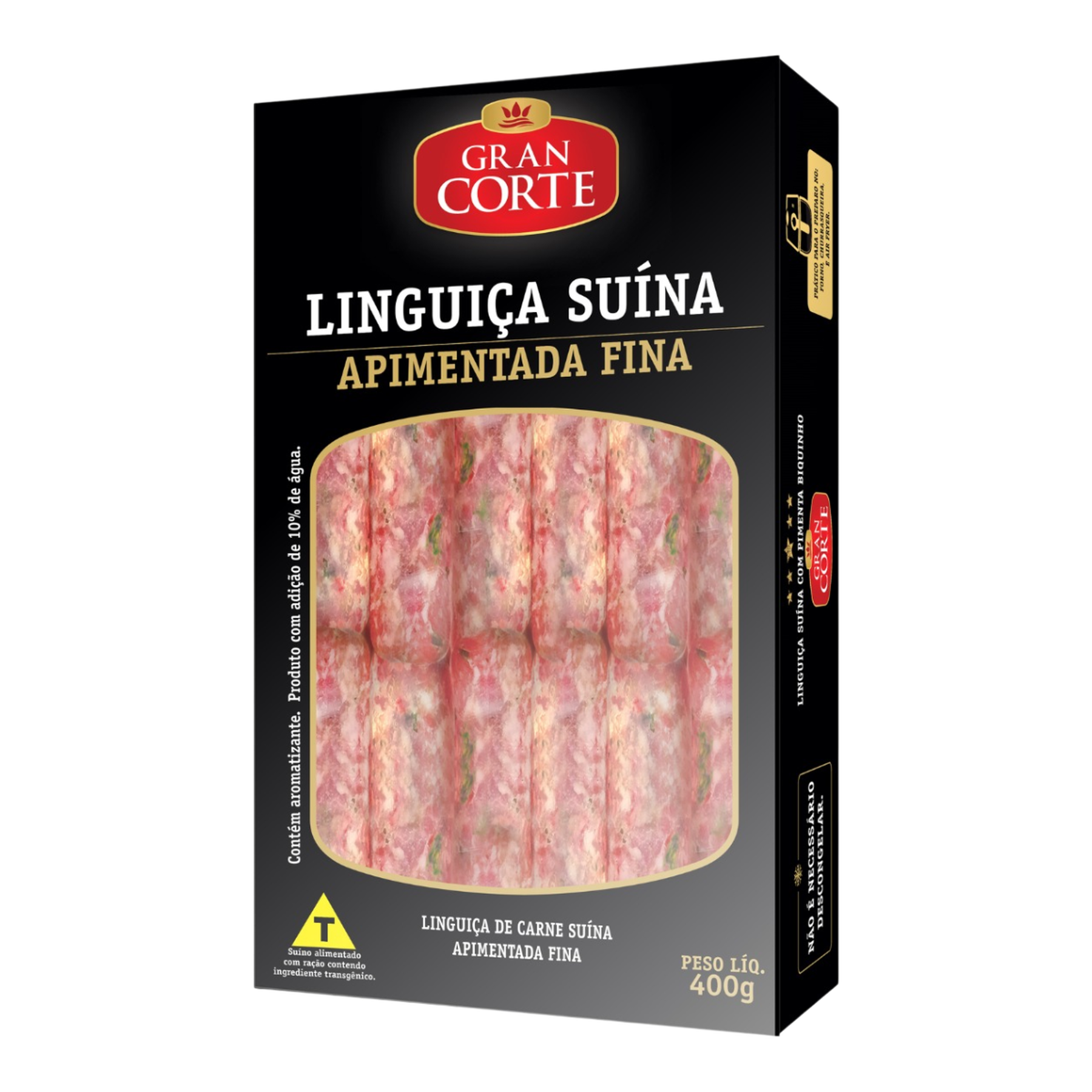 Linguica Su&iacute;na Apimentada Fina Gran Corte Pacote Pacote 400g