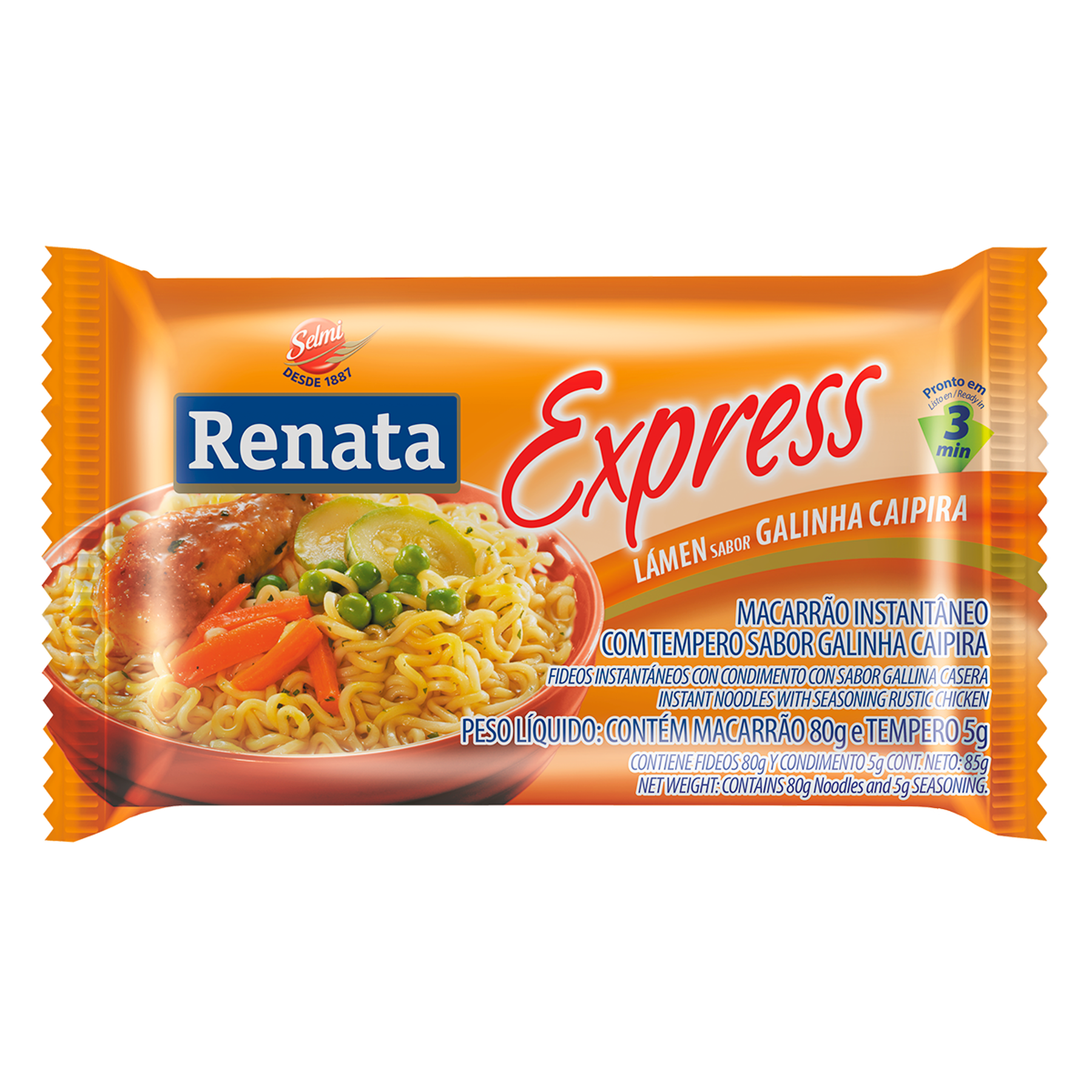 Macarr&atilde;o Instant&acirc;neo L&aacute;men Galinha Caipira Renata Express Pacote 85g&nbsp;