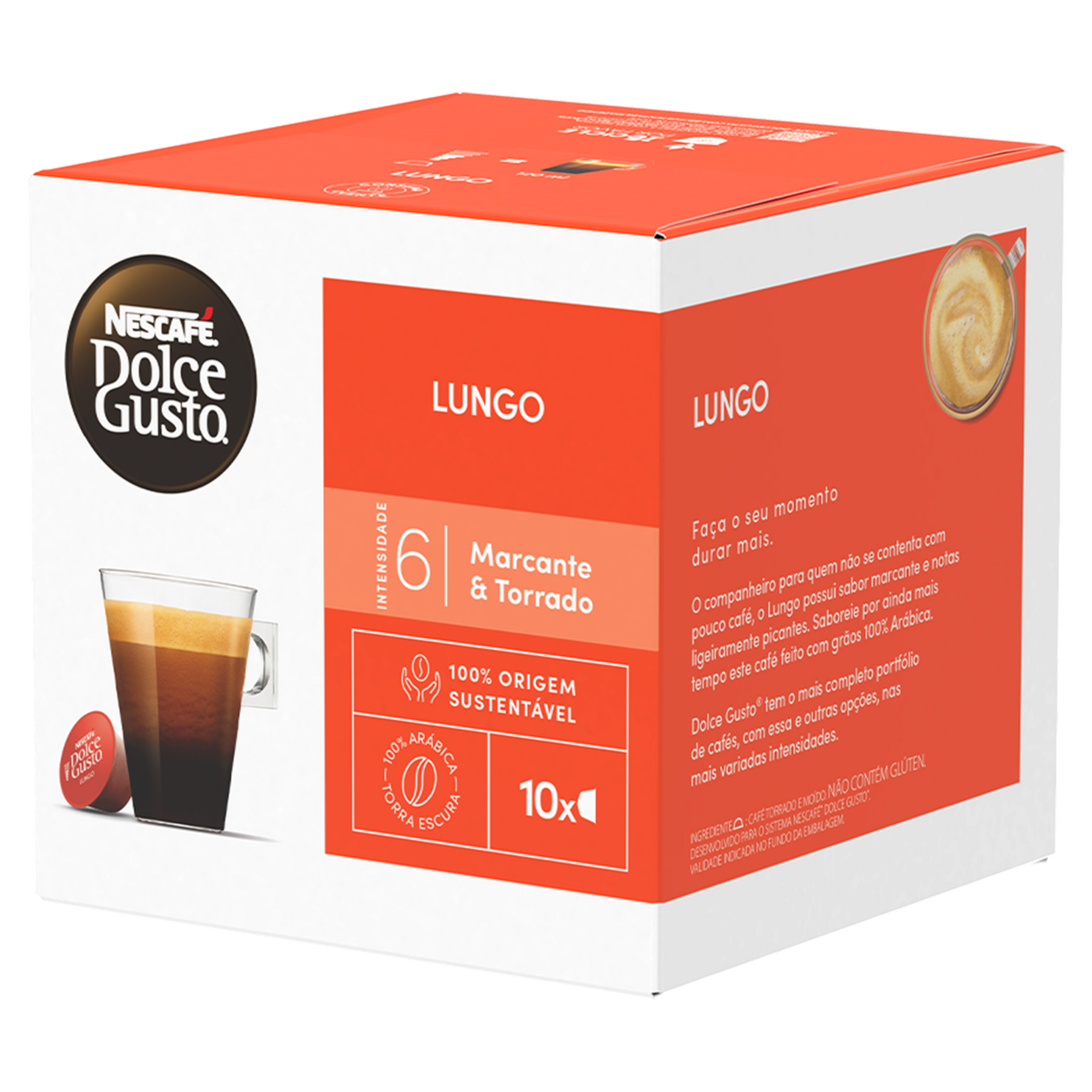 Caf&eacute; em C&aacute;psula Torrado e Mo&iacute;do Lungo Nescaf&eacute; Dolce Gusto Caixa C/10 Unidades