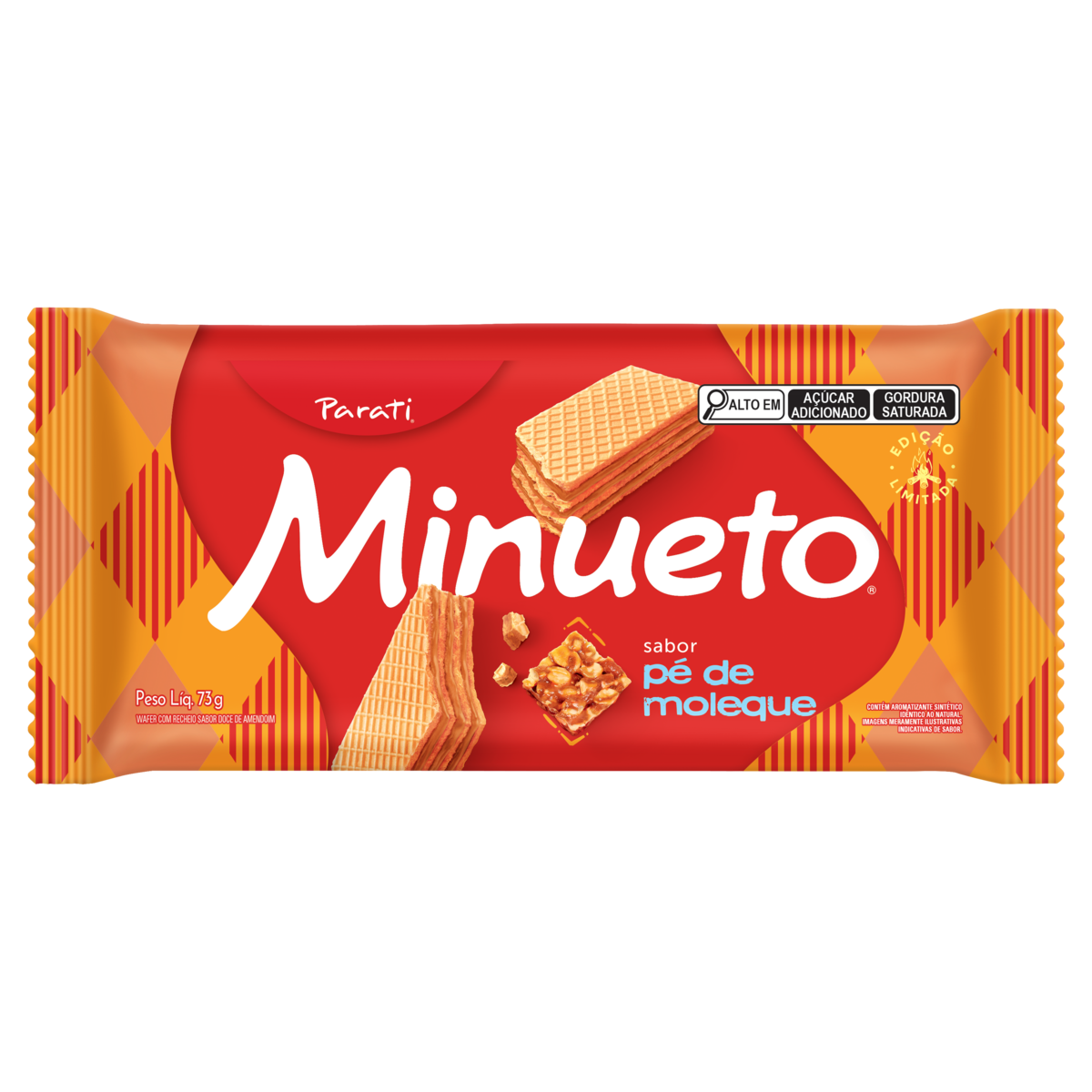 Biscoito Wafer Recheio P&eacute; de Moleque Minueto Pacote 73g