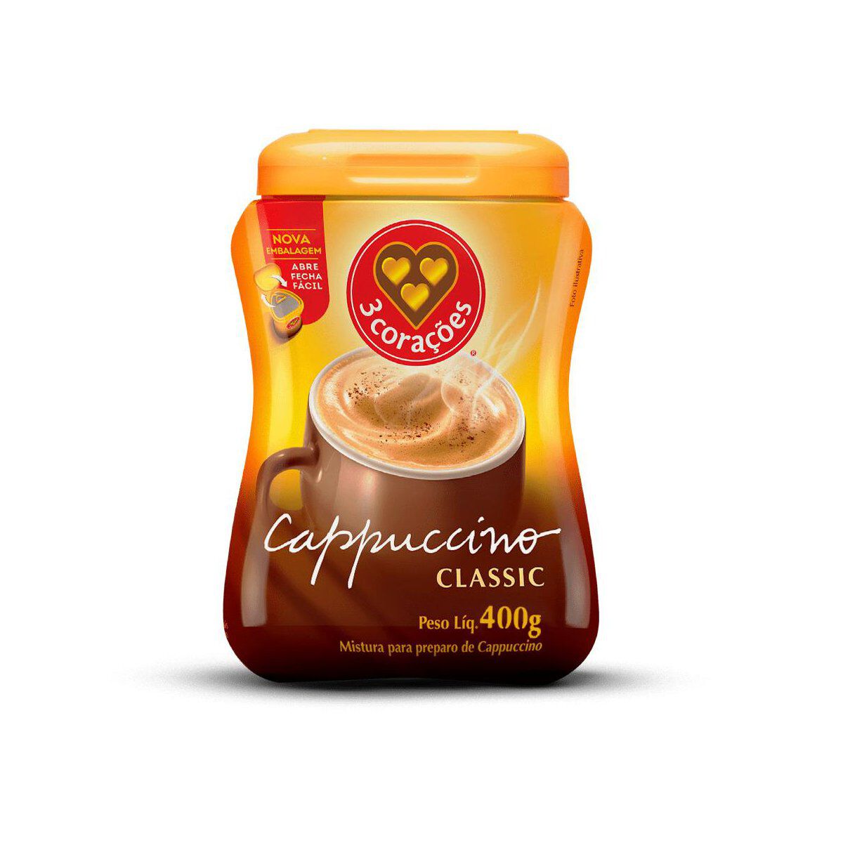 Cappuccino Sol&uacute;vel Classic 3 Cora&ccedil;&otilde;es Pote 400g