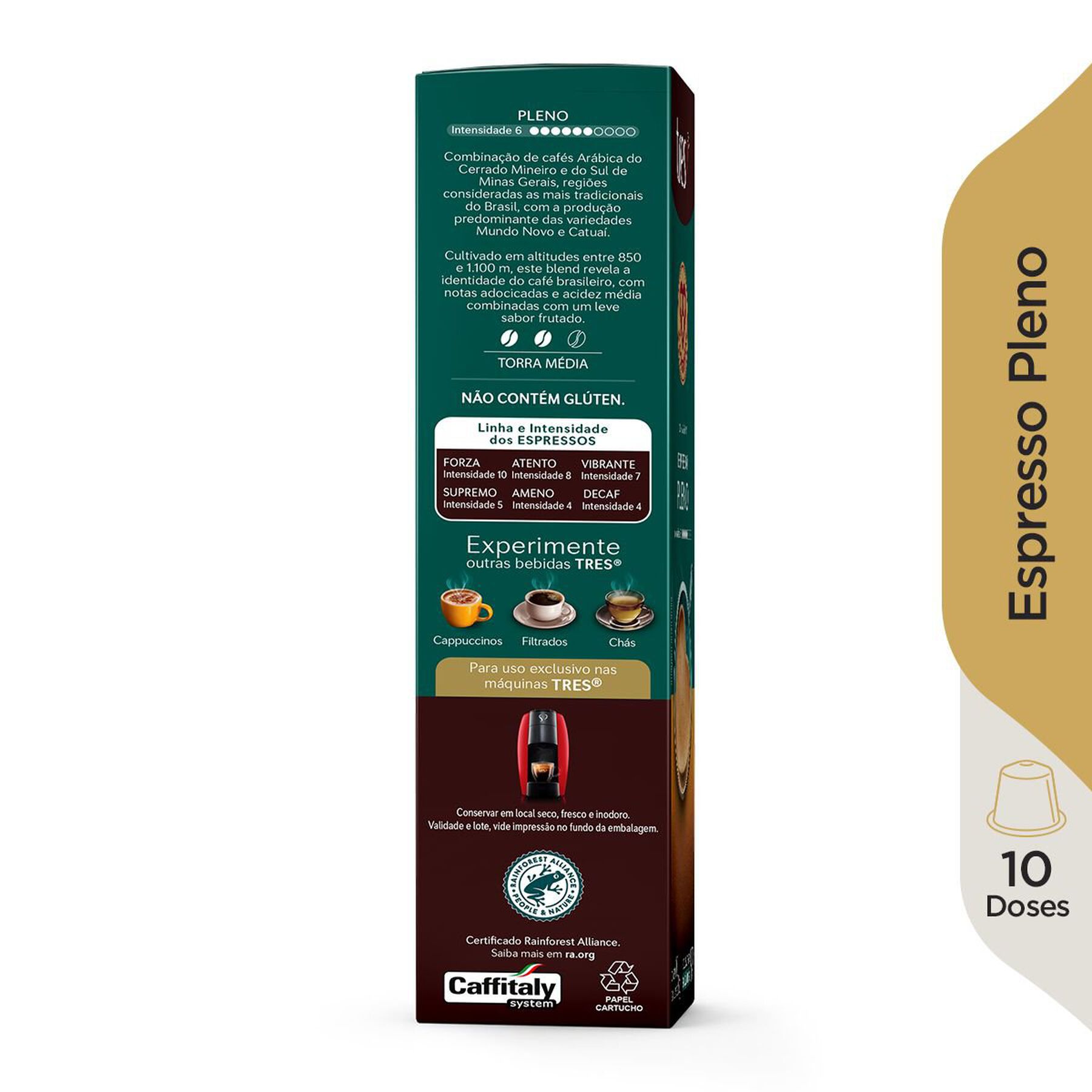 Café em Cápsula Torrado e Moído Espresso Pleno Tres Caixa 80g 10 Unidades