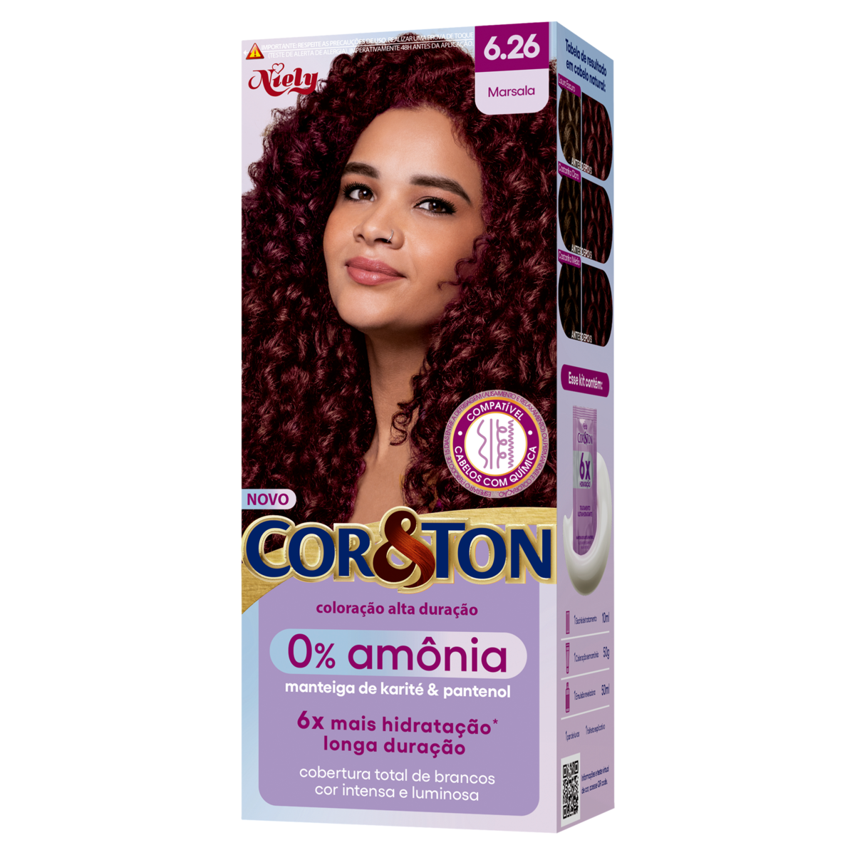 Kit Colora&ccedil;&atilde;o Creme 6.26 Marsala 0% Am&ocirc;nia Niely Cor<(>&<)>Ton