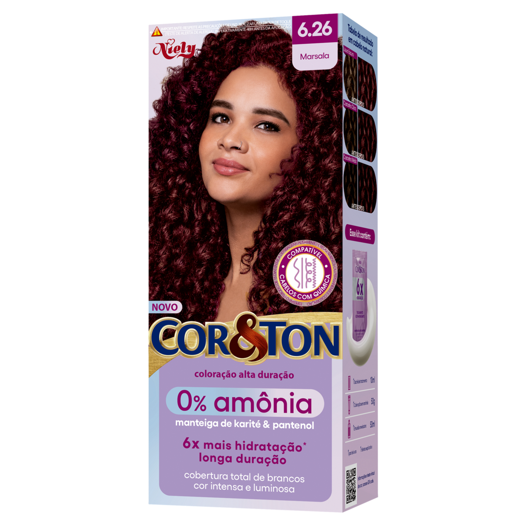 Kit Colora&ccedil;&atilde;o Creme 6.26 Marsala 0% Am&ocirc;nia Niely Cor<(>&<)>Ton