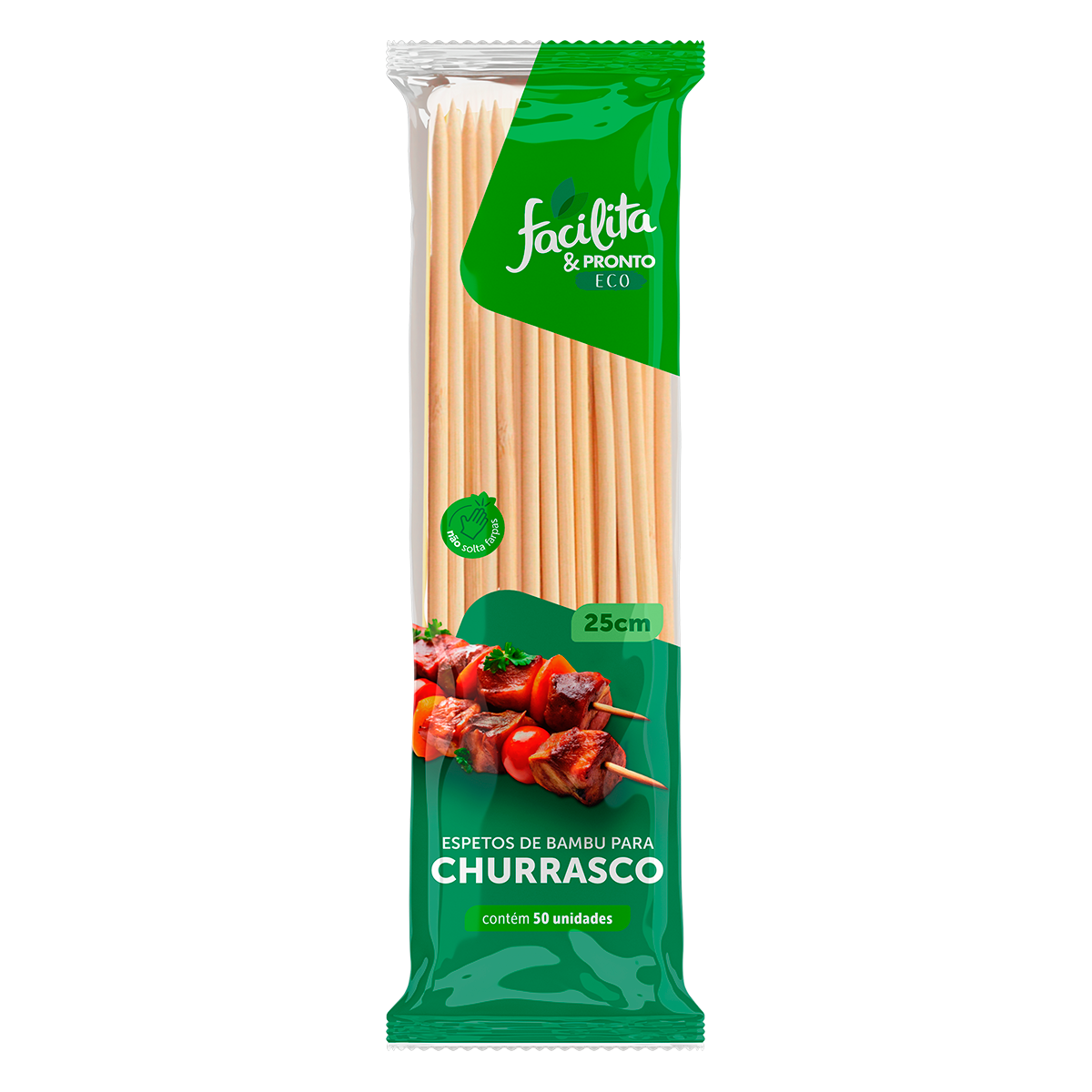Espeto de Bambu para Churrasco 25cm Facilita & Pronto Eco Pacote C/50 Unidades