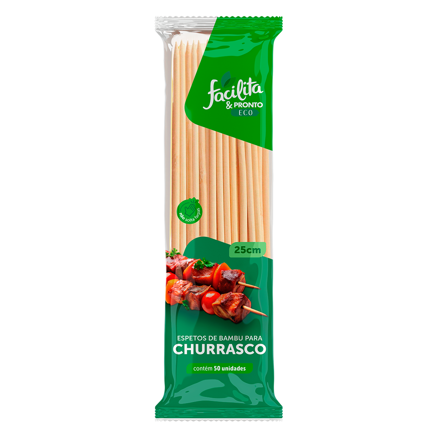 Espeto de Bambu para Churrasco 25cm Facilita & Pronto Eco Pacote C/50 Unidades
