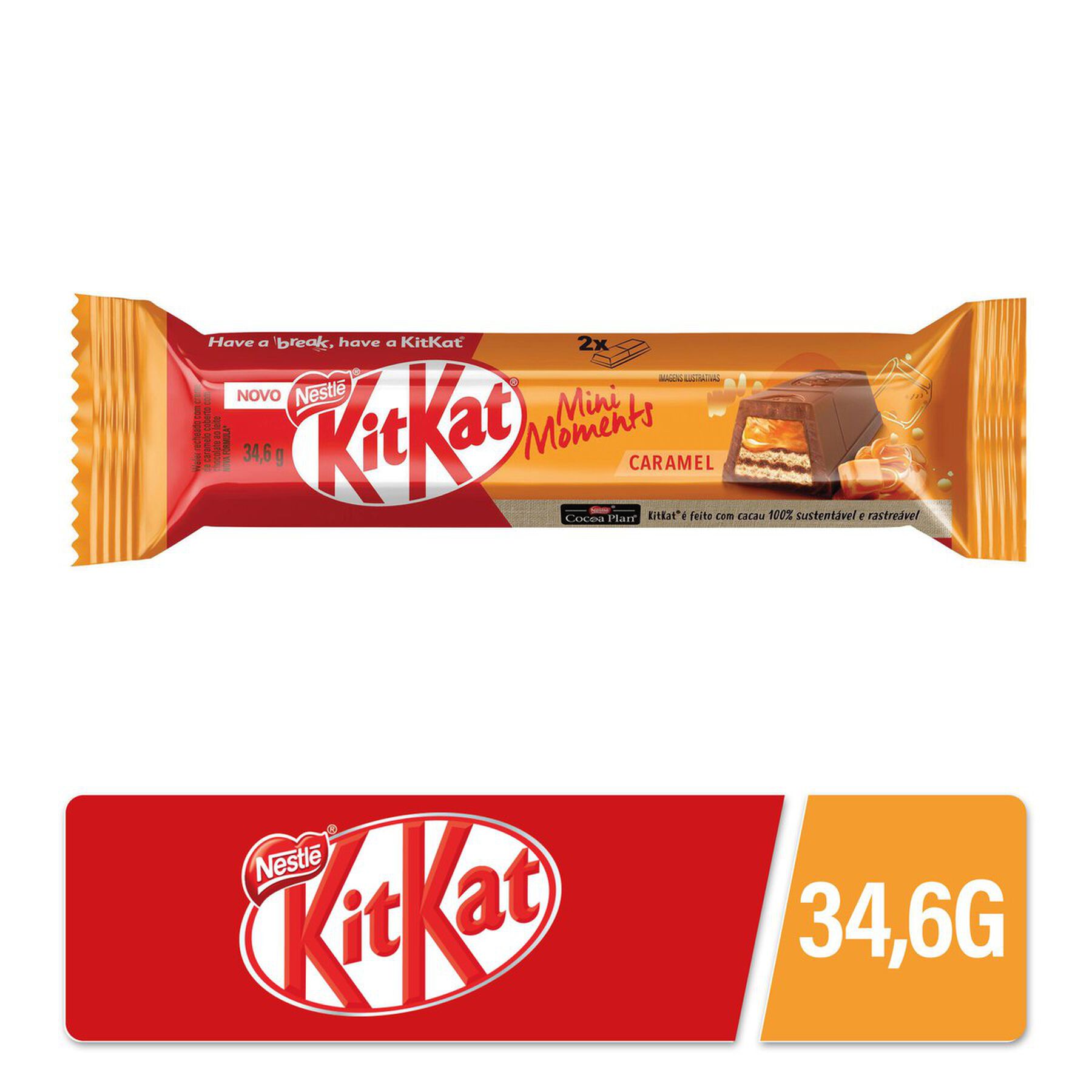 Chocolate Wafer Caramel Mini Moments KitKat Nestlé Pacote 34,6g