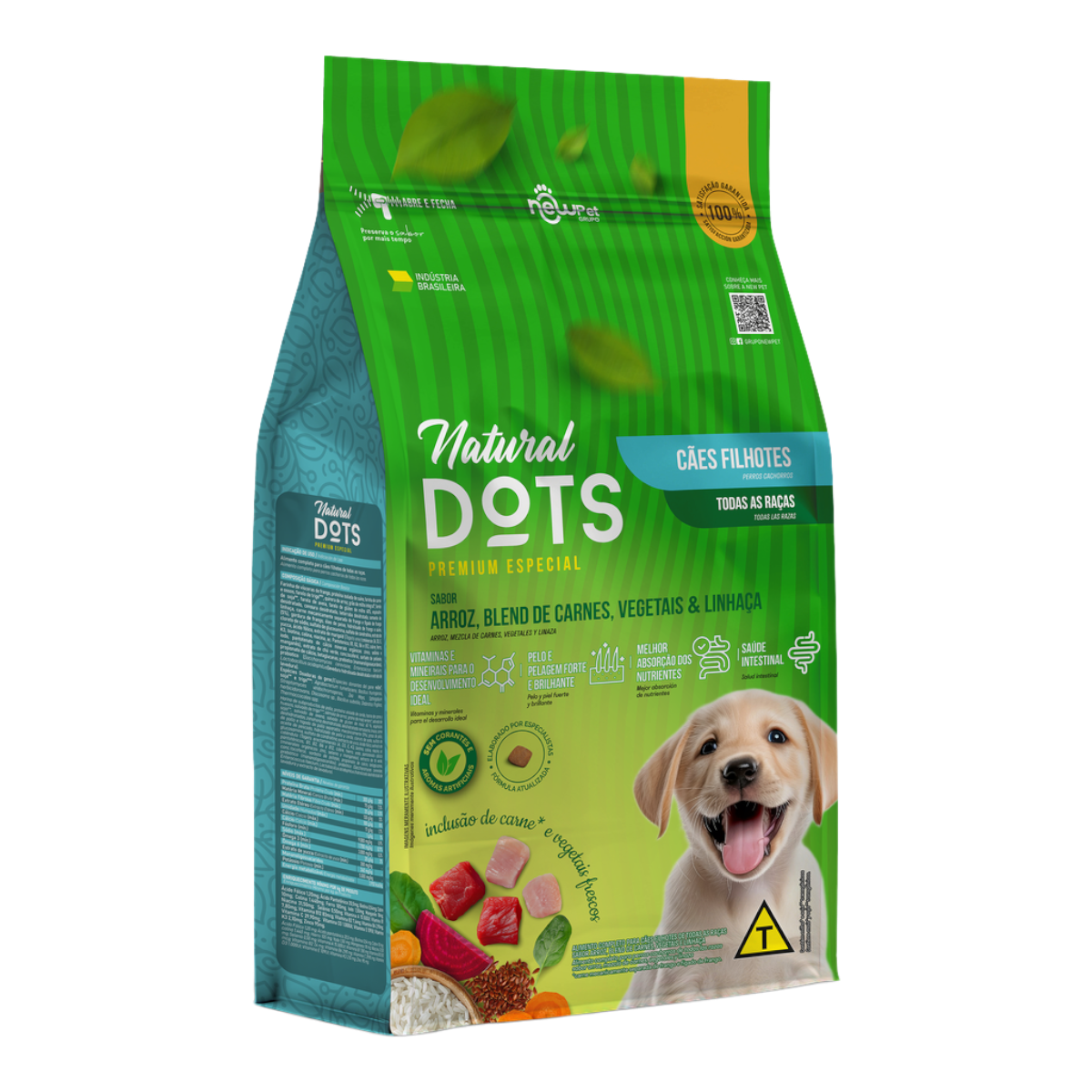 Alimento para C&atilde;es Filhotes Arroz, Blend de Carnes, Vegetais e Linha&ccedil;a Natural Dots Pacote 1kg