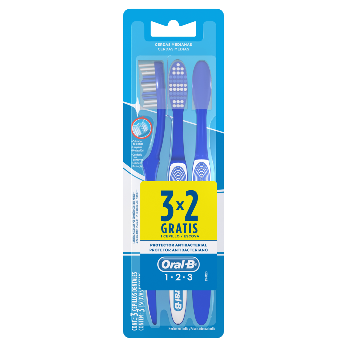 Pack Escova Dental M&eacute;dia Oral-B 1-2-3 Leve 3 Pague 2 Unidades&nbsp;