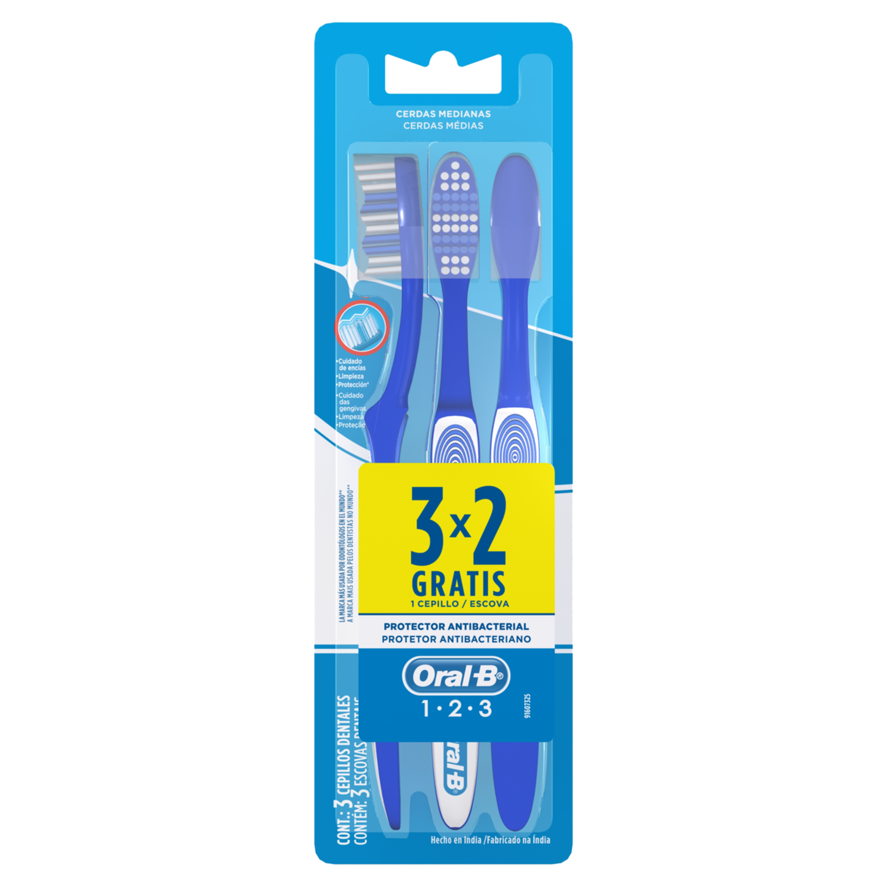Pack Escova Dental M&eacute;dia Oral-B 1-2-3 Leve 3 Pague 2 Unidades&nbsp;